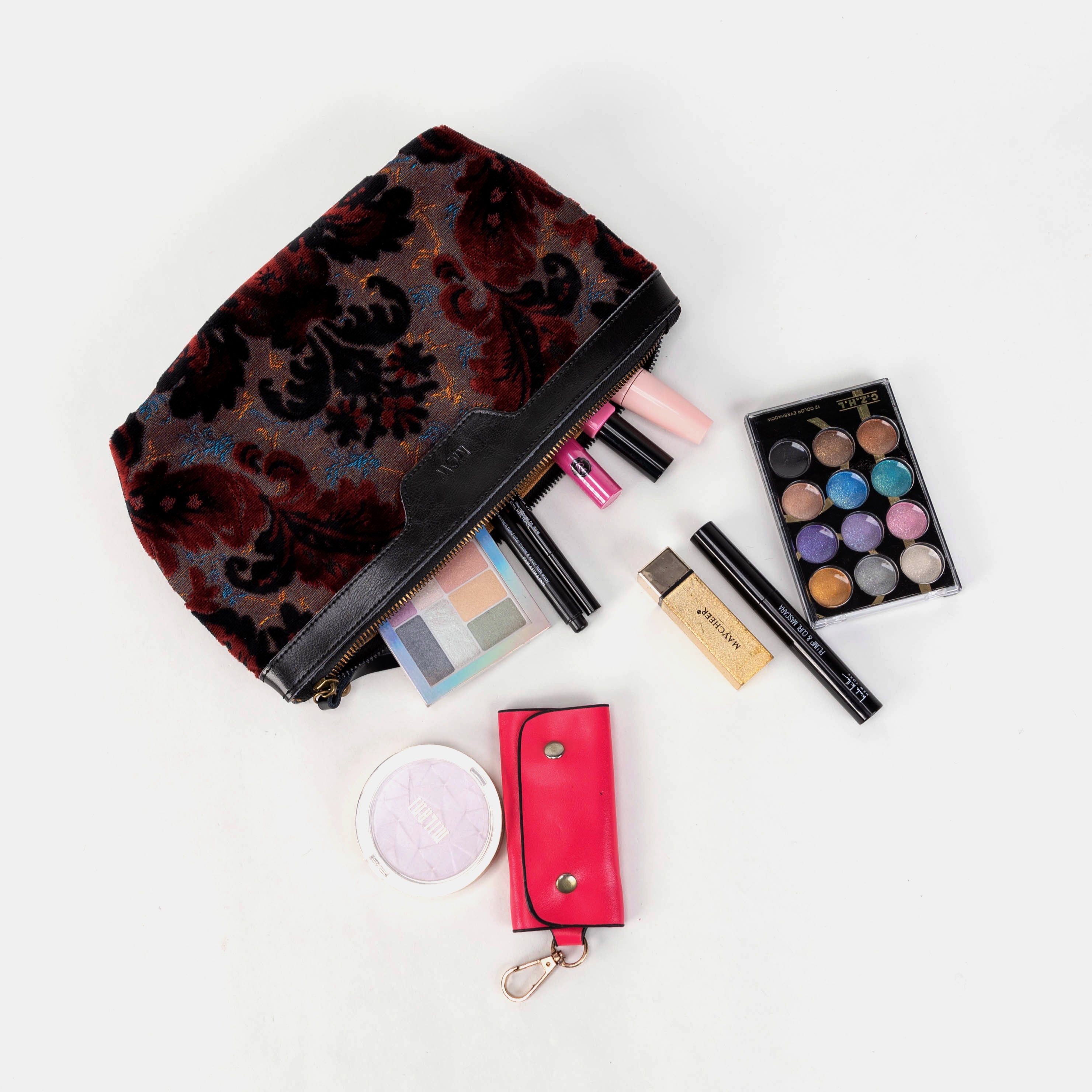 Burnout Velvet Revival Sephia Carpet Makeup Bag lay flat
