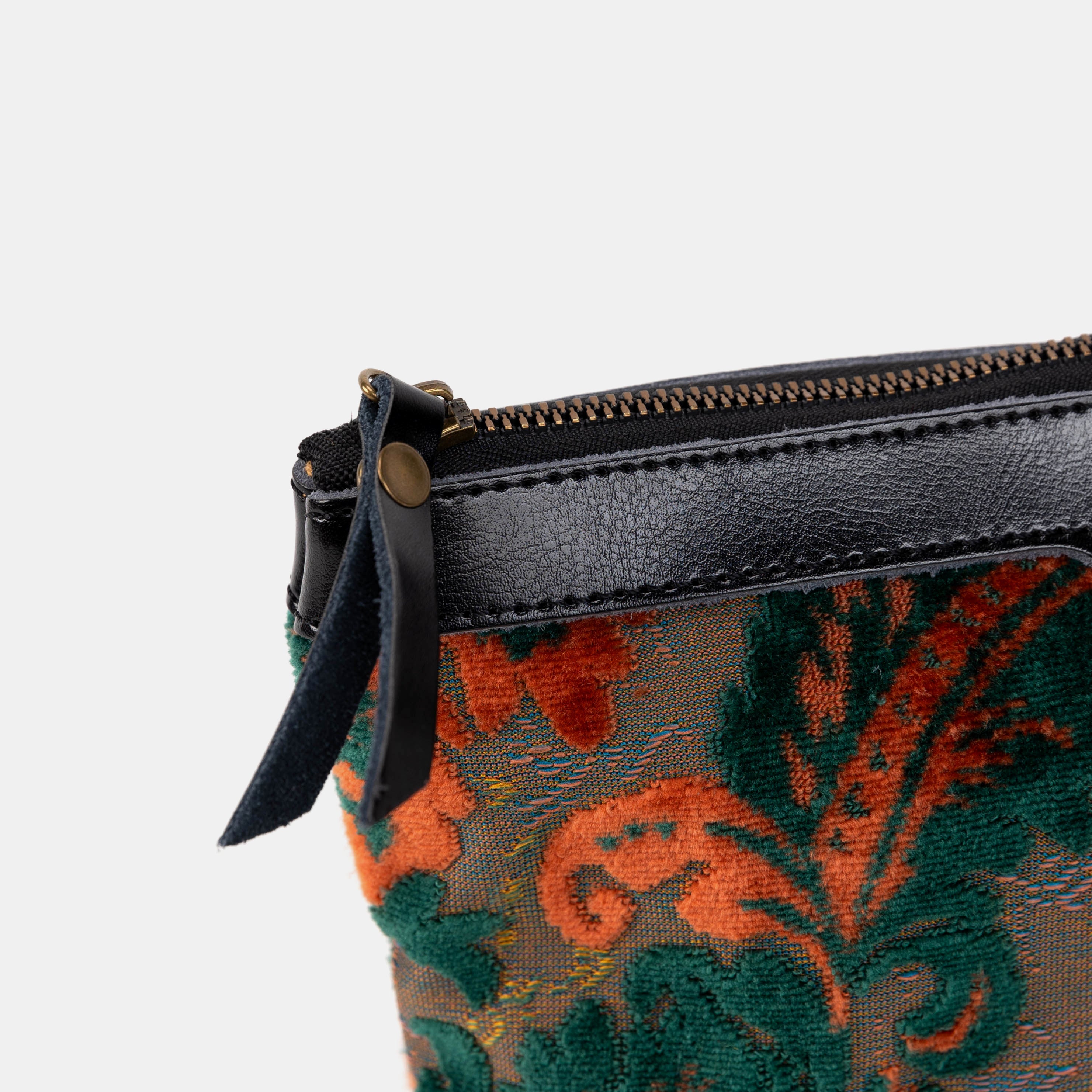Burnout Velvet Revival Jade Carpet Makeup Bag zipper