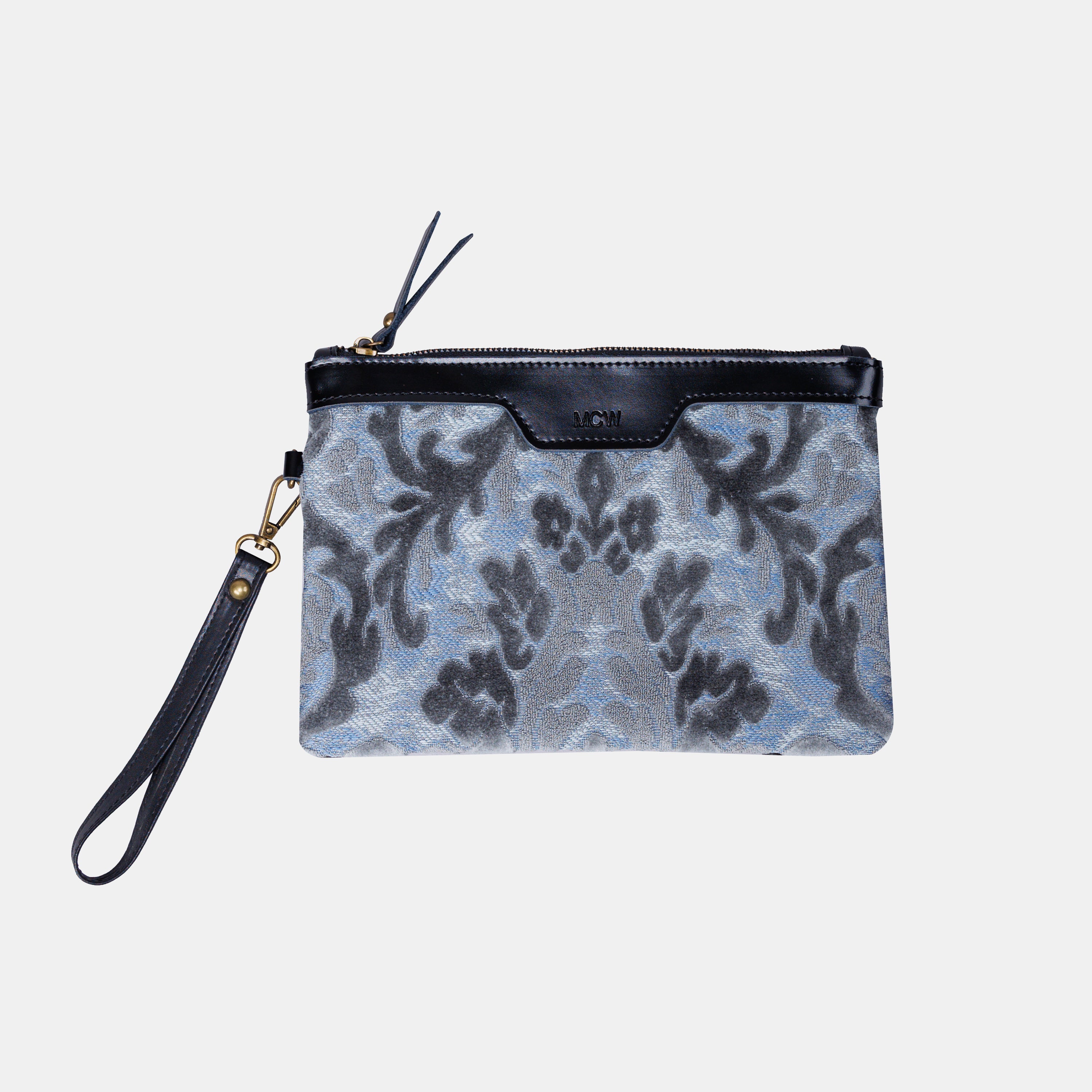 Burnout Velvet Steel Blue Wristlet Clutch carpet bag MCW Handmade