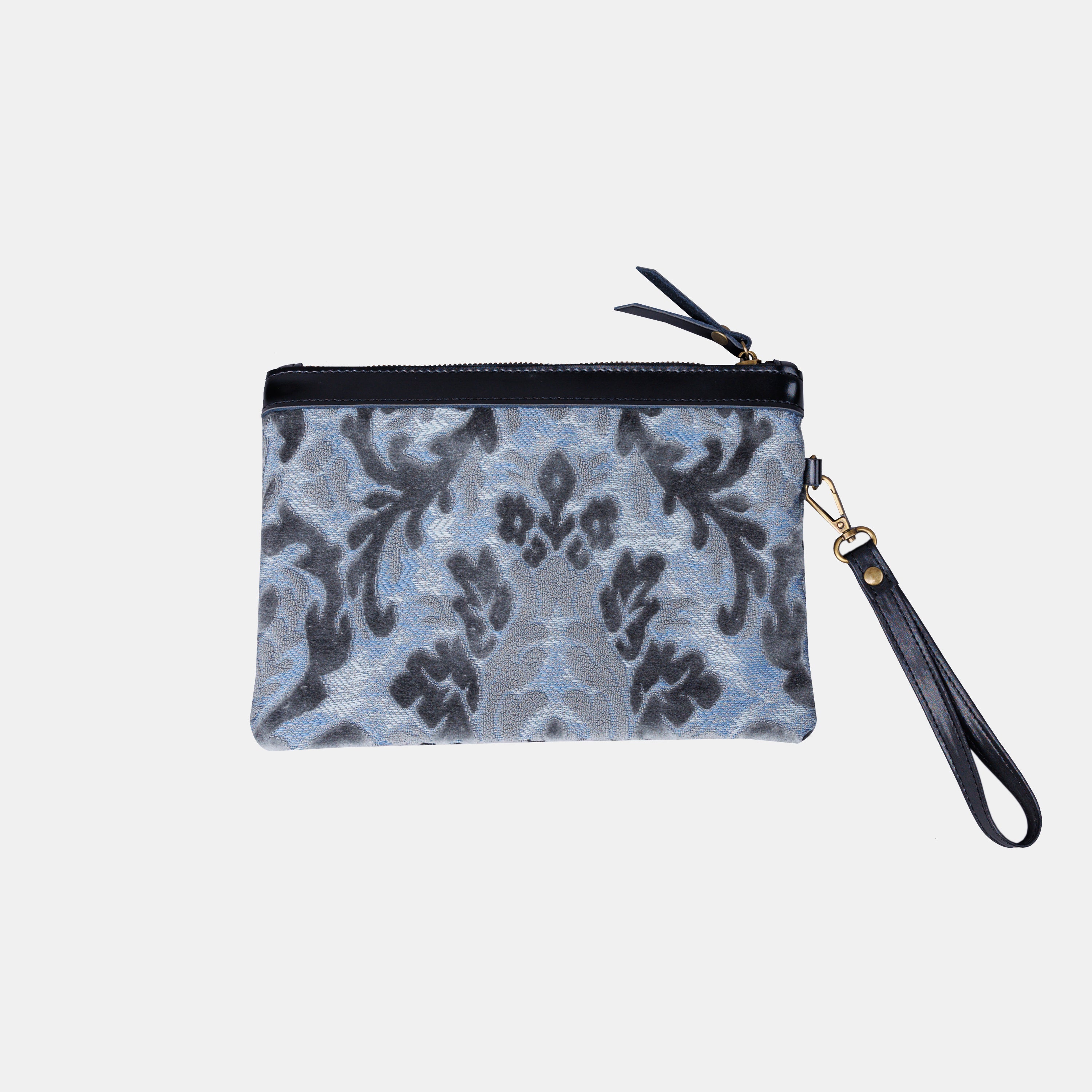 Burnout Velvet Steel Blue Wristlet Clutch carpet bag MCW Handmade-2