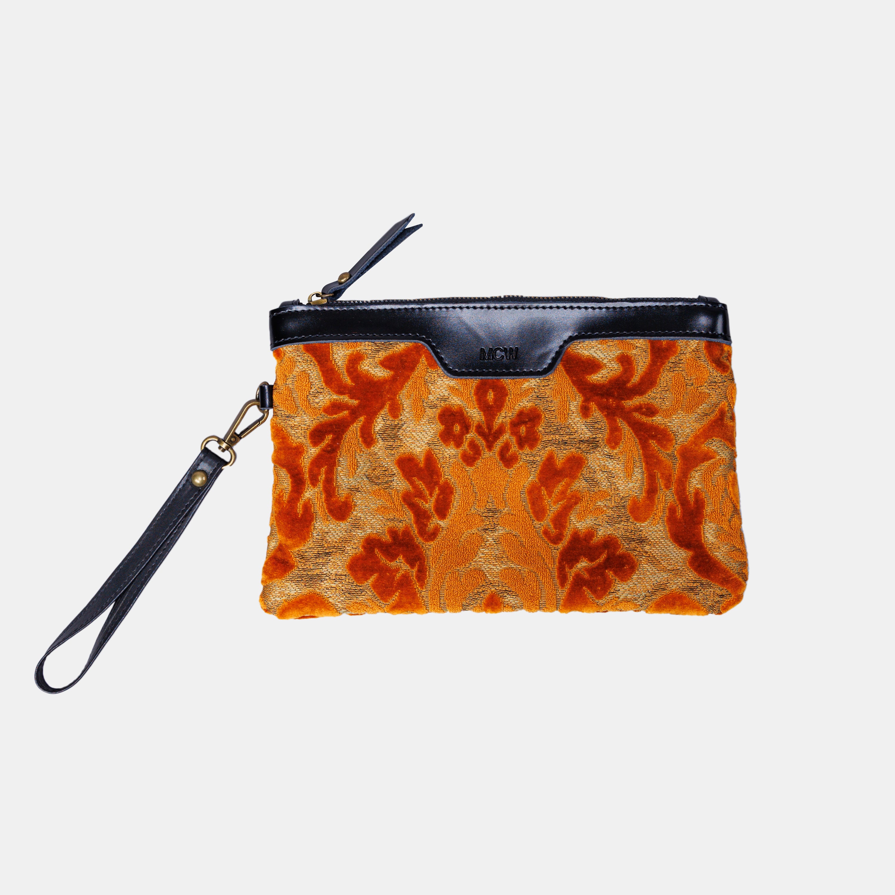 Burnout Velvet Orange Wristlet Clutch carpet bag MCW Handmade