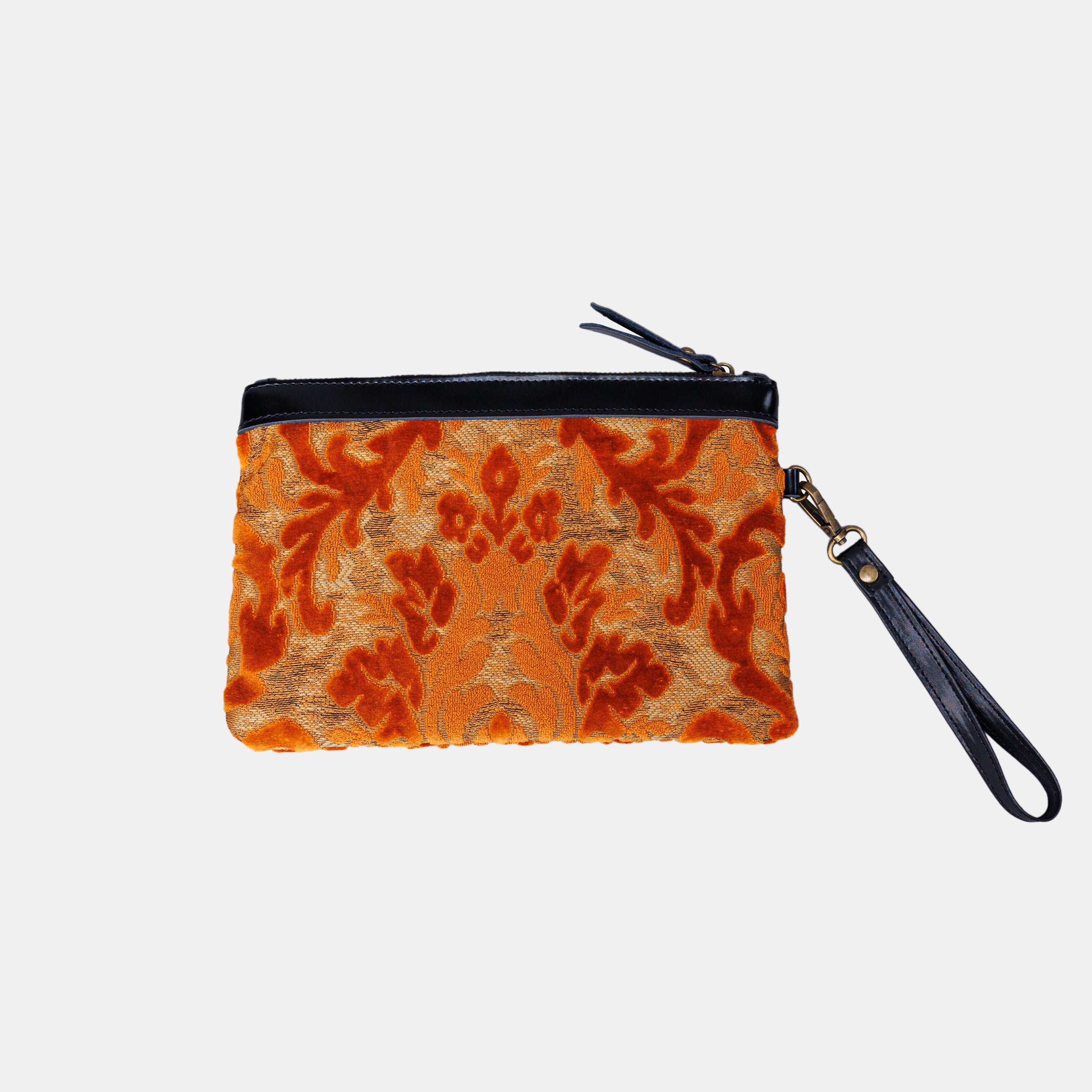 Burnout Velvet Orange Wristlet Clutch carpet bag MCW Handmade-2