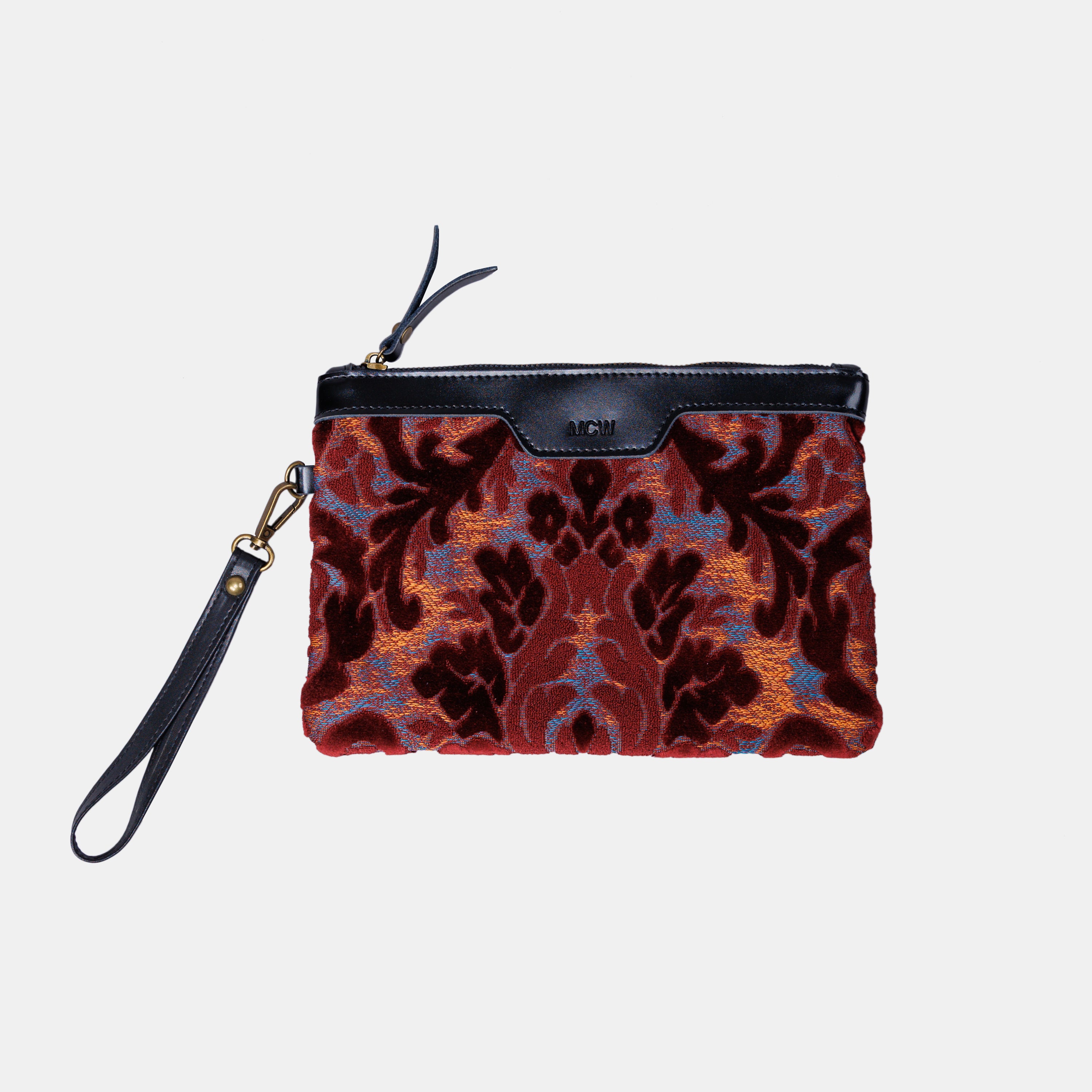Burnout Velvet Wine Wristlet Clutch carpet bag MCW Handmade