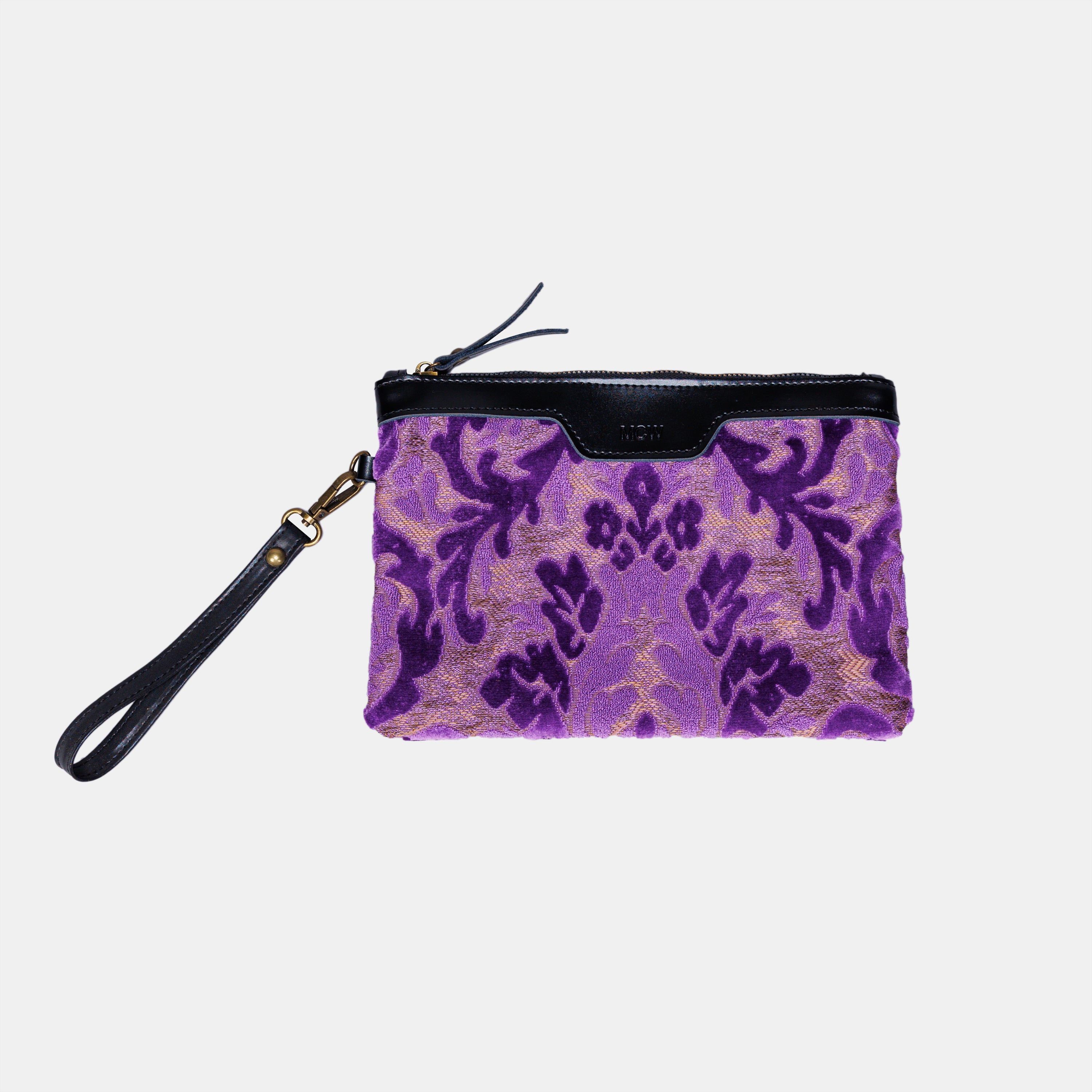 Burnout Velvet Purple Wristlet Clutch carpet bag MCW Handmade