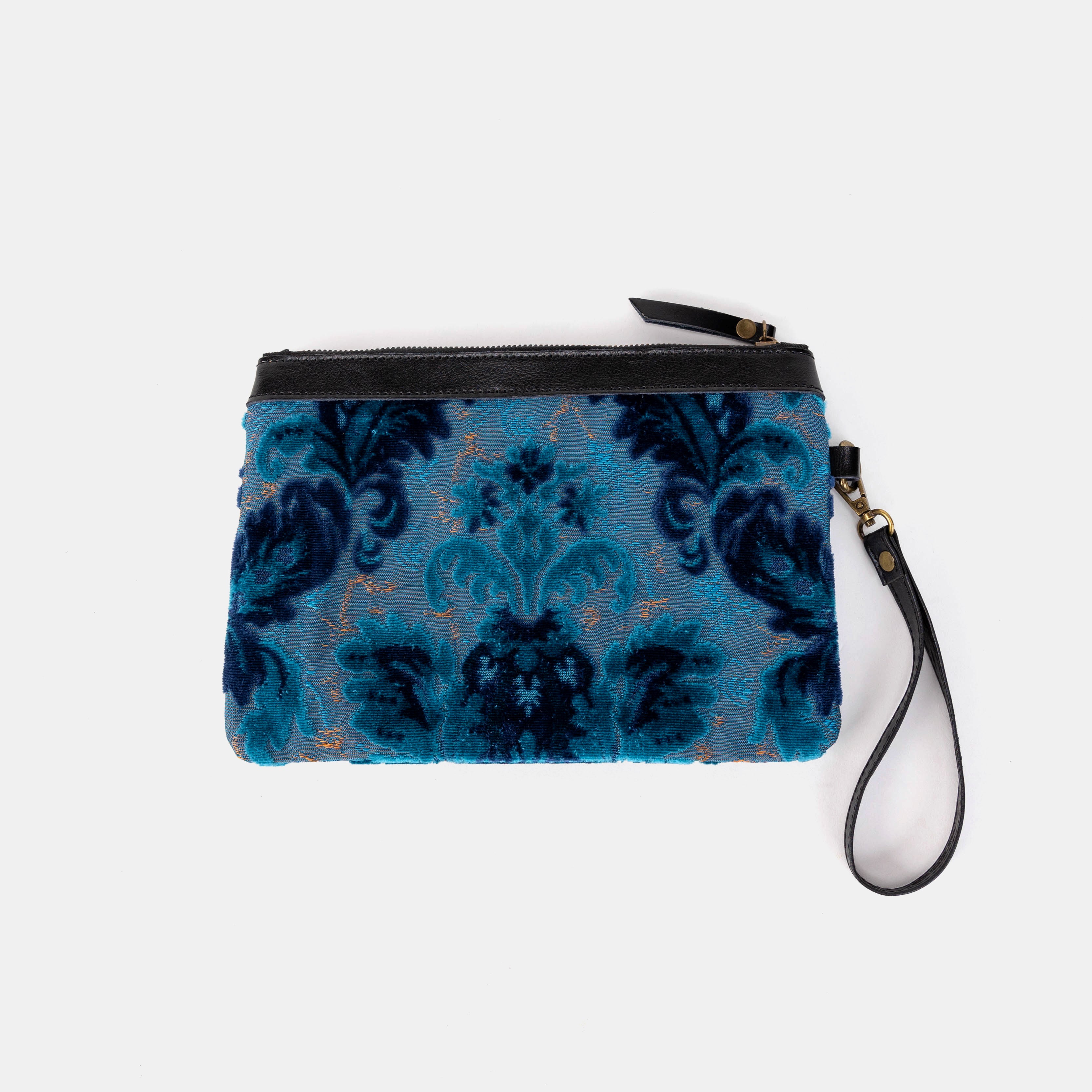 Burnout Velvet Revival Aqua Wristlet Clutch back