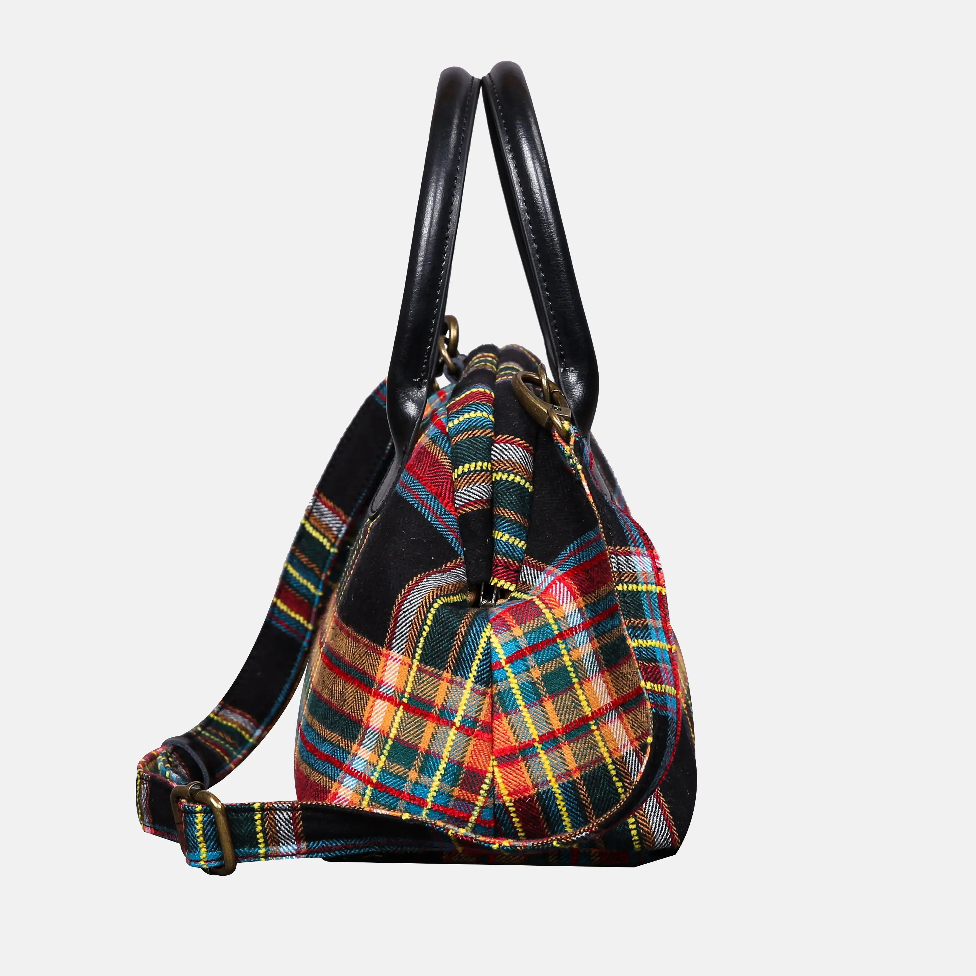 Tartan Stewart Black Carpet Satchel carpet bag MCW Handmade of America side