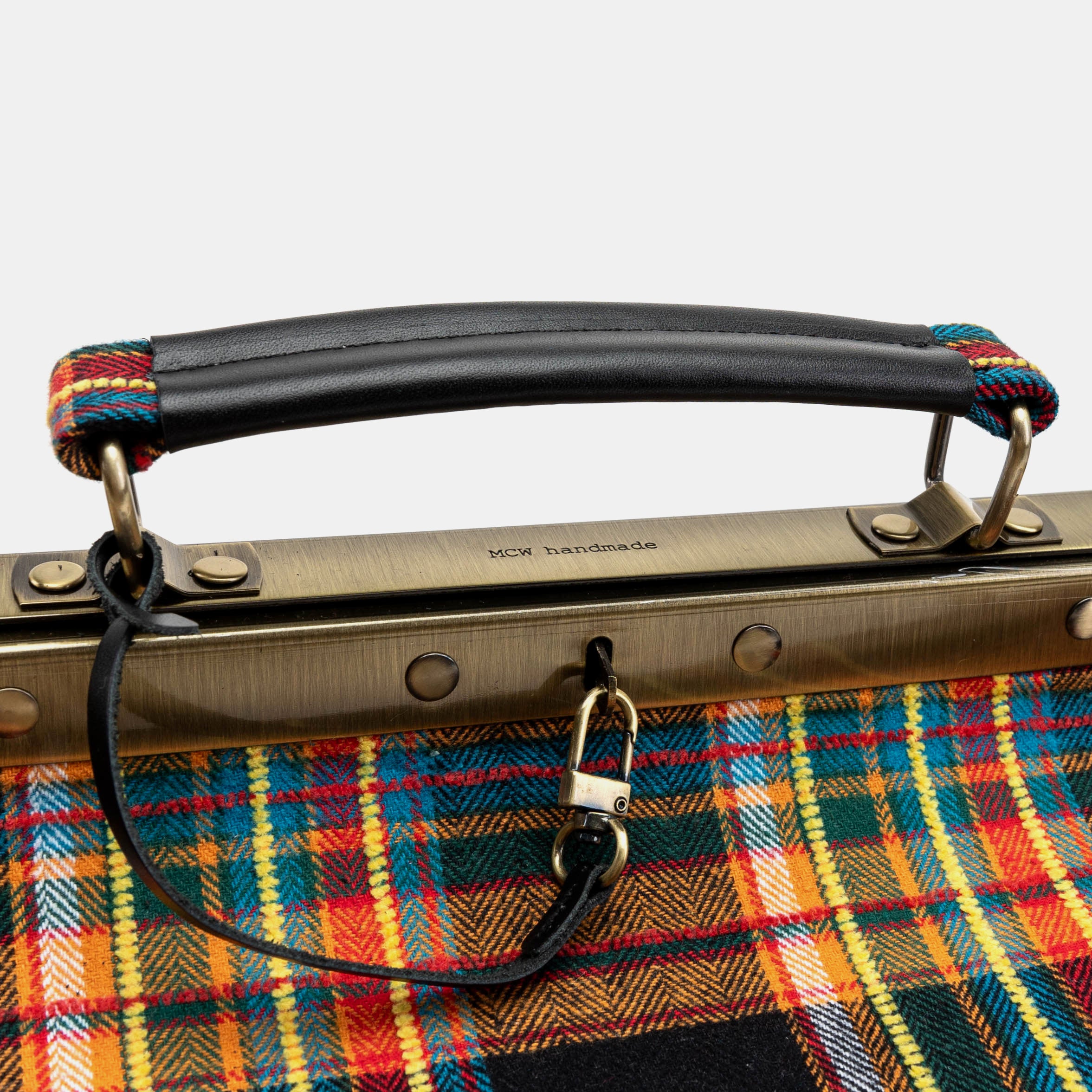 Tartan Stewart Black Genevieve Carpet Gladstone Bag of America logo