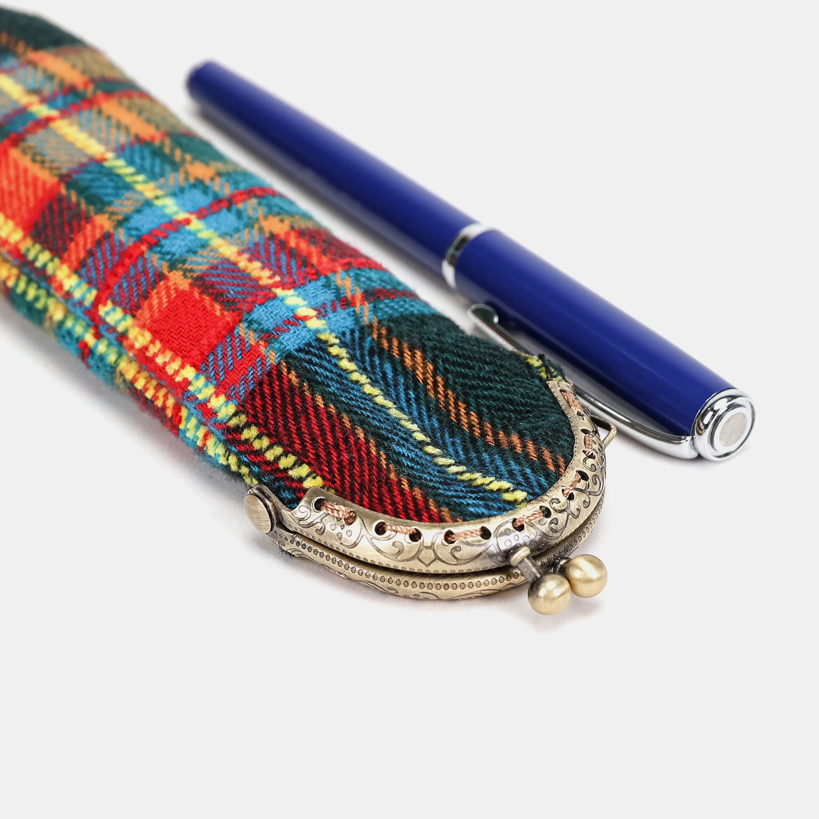 Tartan Stewart Black Solo Pen Case Carpetbag of America metal frame