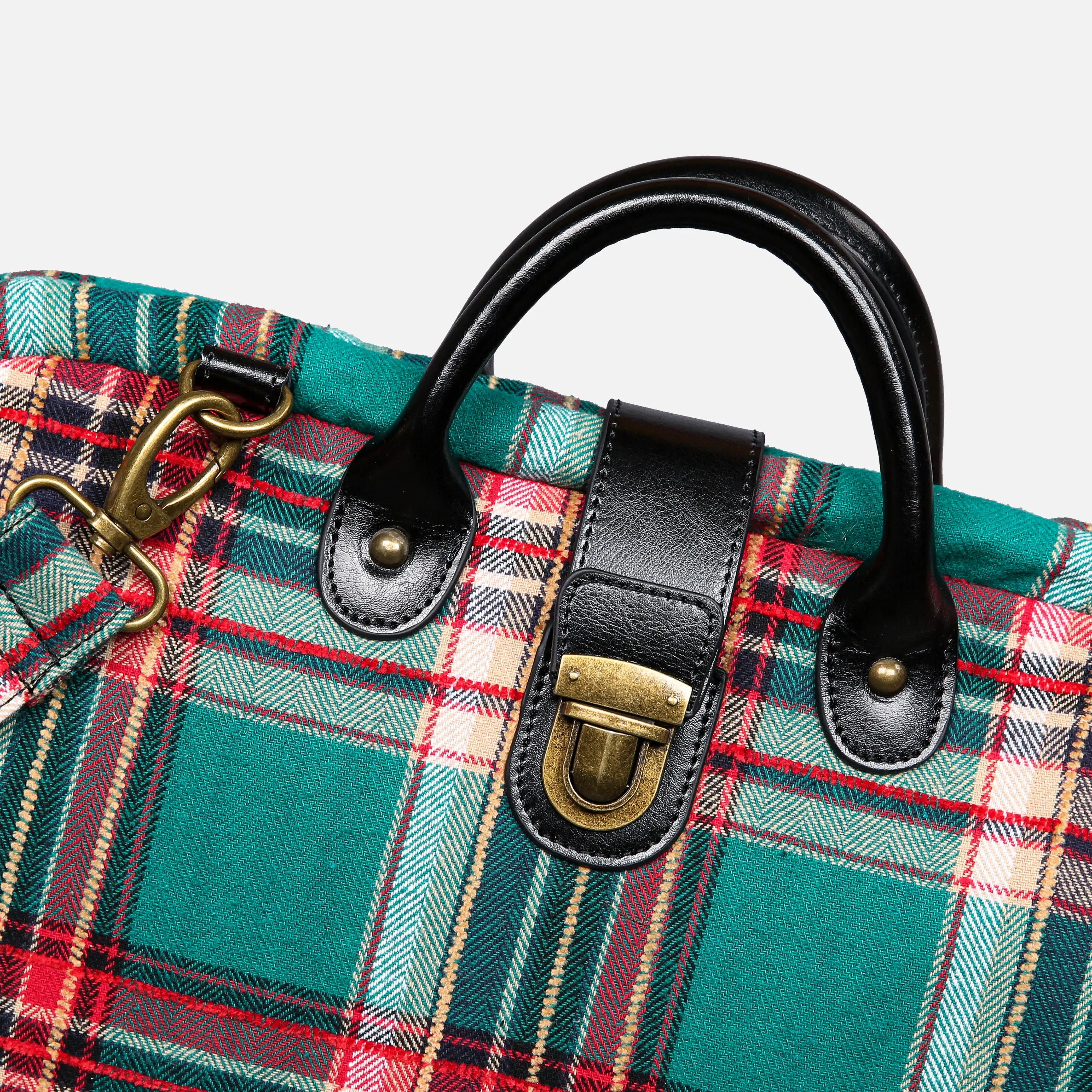 Tartan Stewart Green carpet bag of America handle
