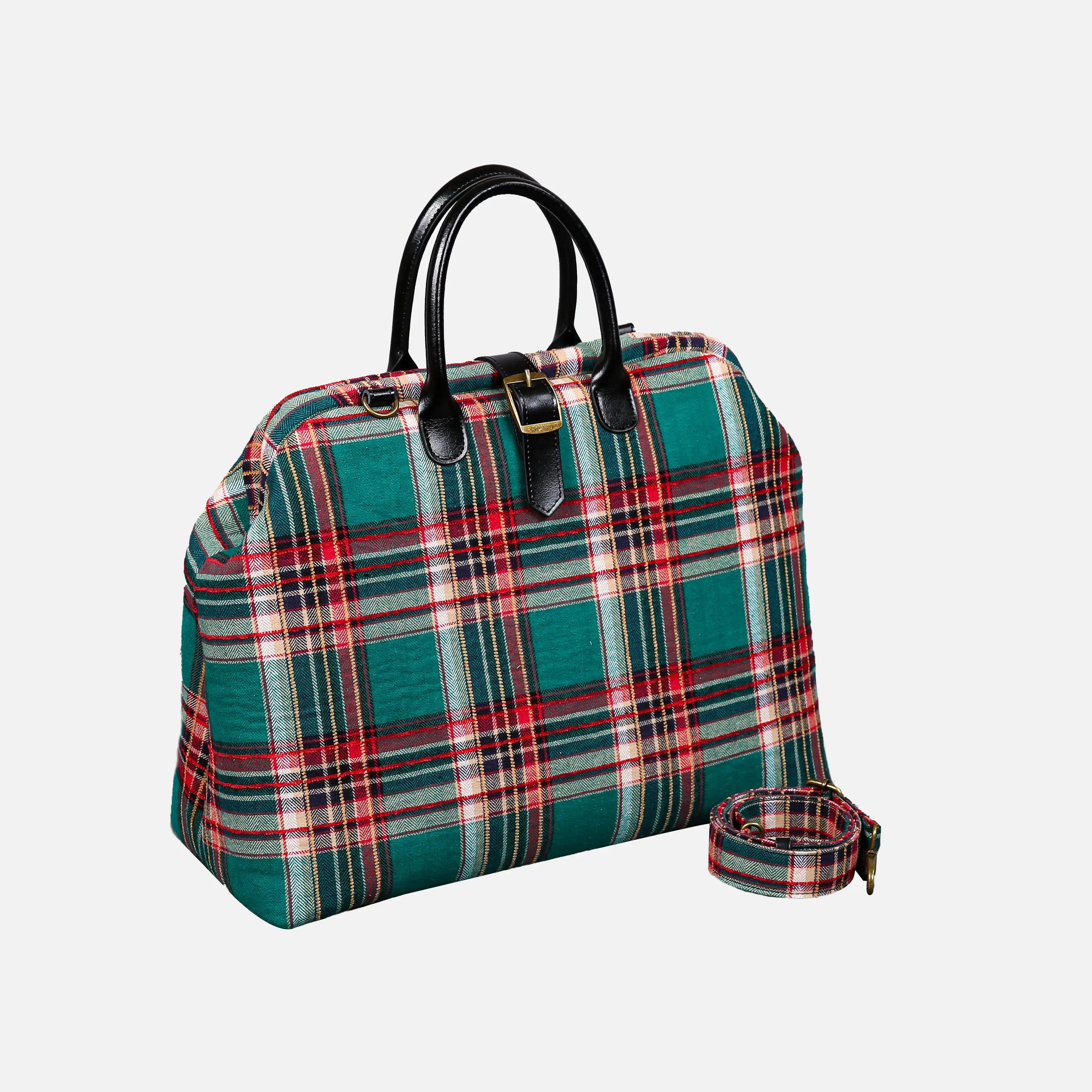 Tartan Stewart Green Mary Poppins Weekender Carpetbag of America with shoulder strap