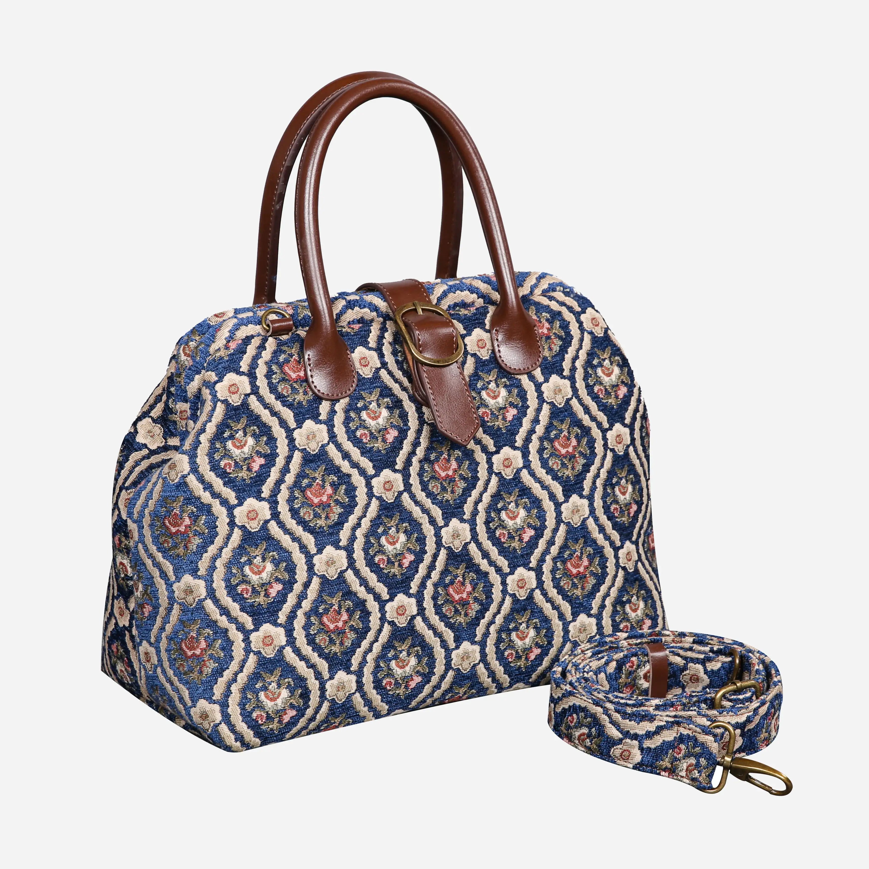 Traditional Blue Carpet Handbag Purse carpet bag MCW Handmade of America with shoulder strap