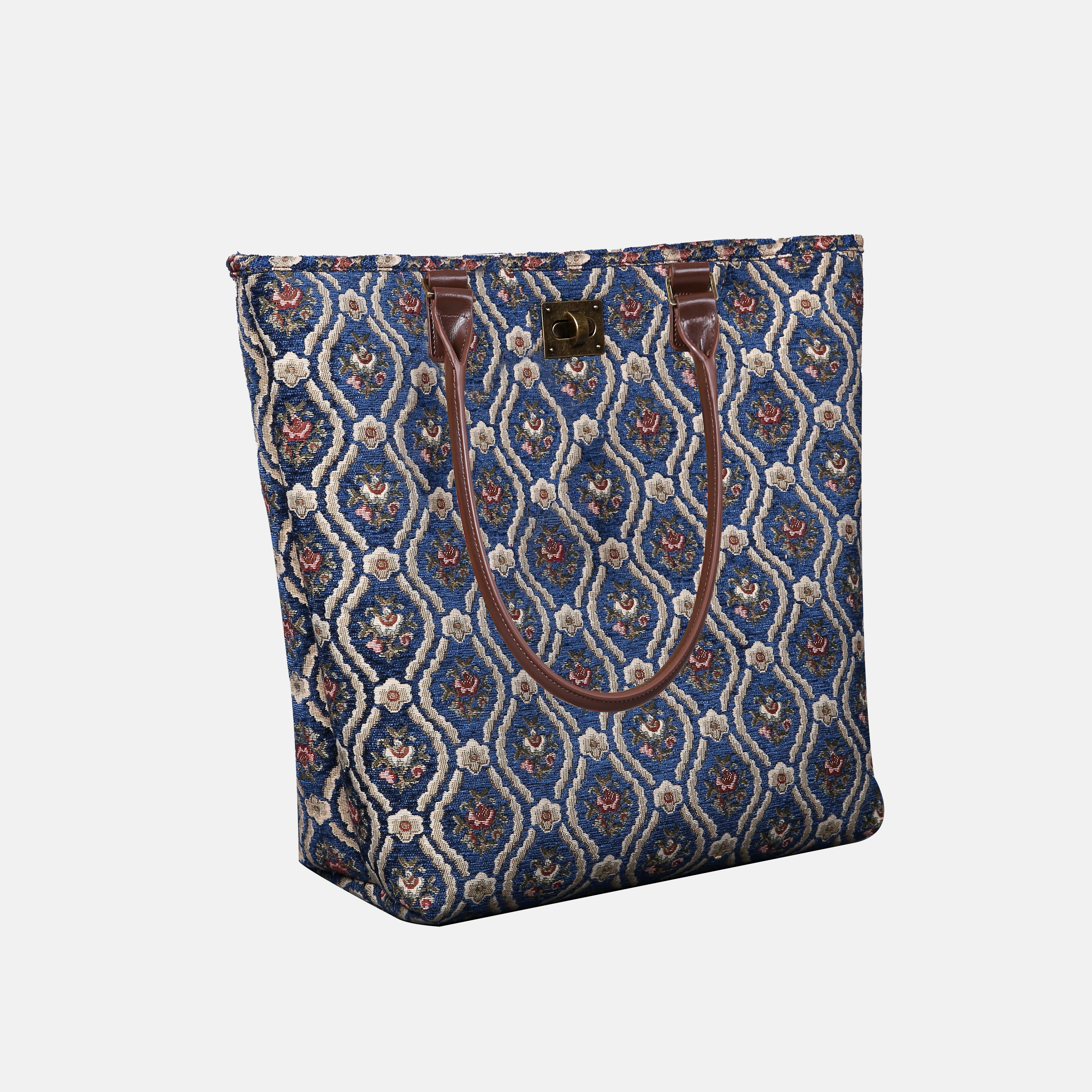 Traditional Blue Carpet Tote Shopper Carpetbag of America handle down