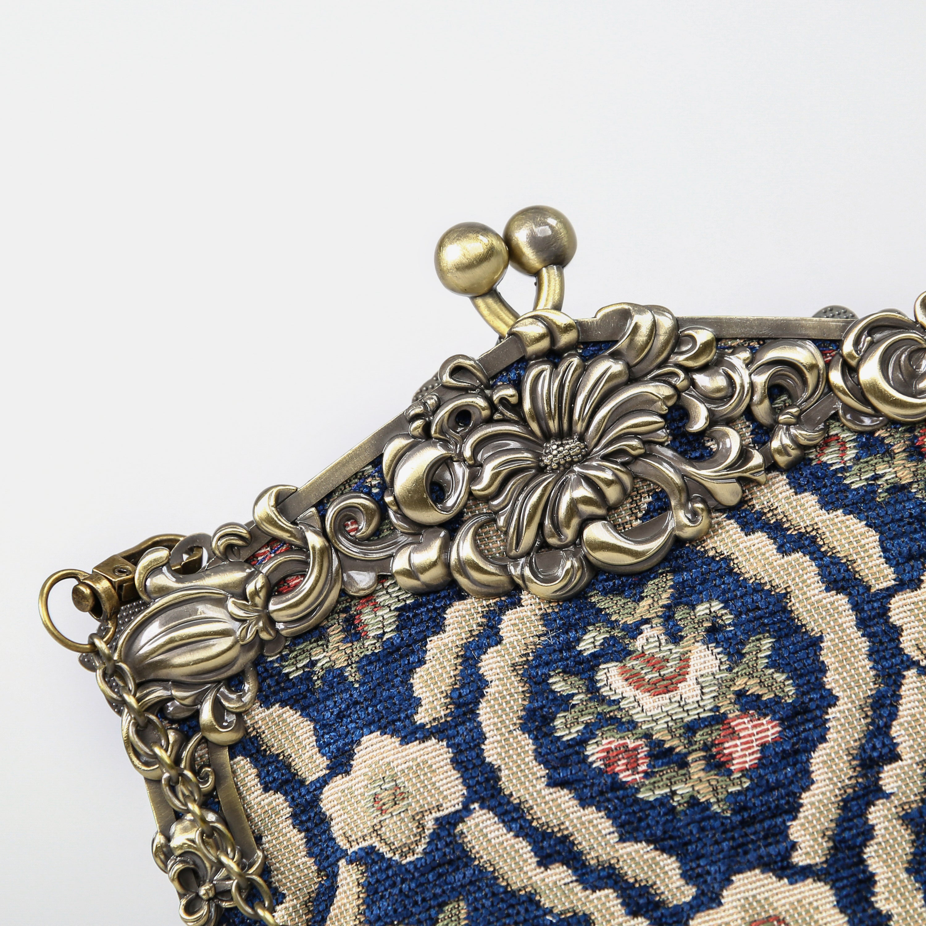 Traditional Blue Chatelaine Purse Large carpet bag of America detail