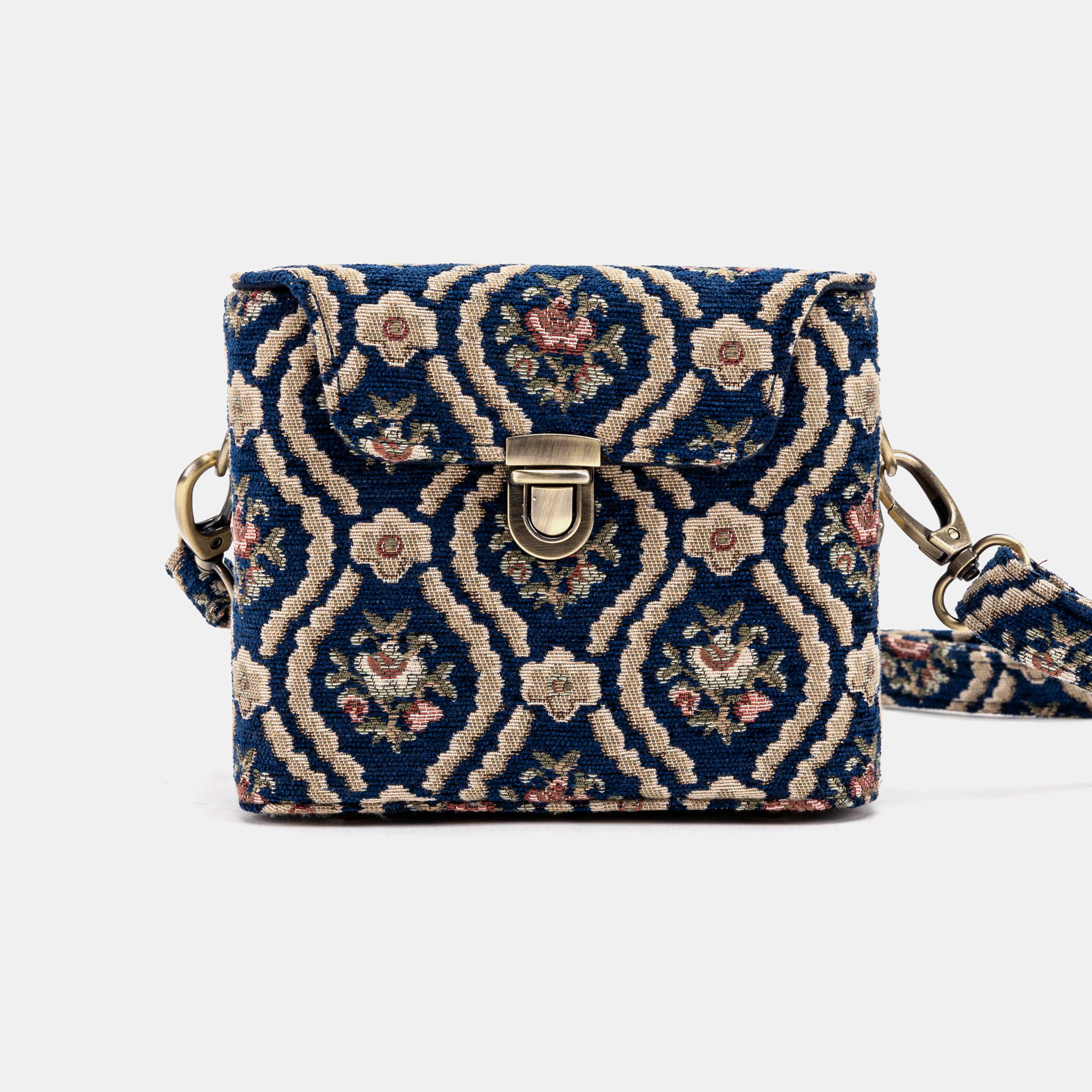 Traditional Blue Emma Small Train Case Crossbody of America main