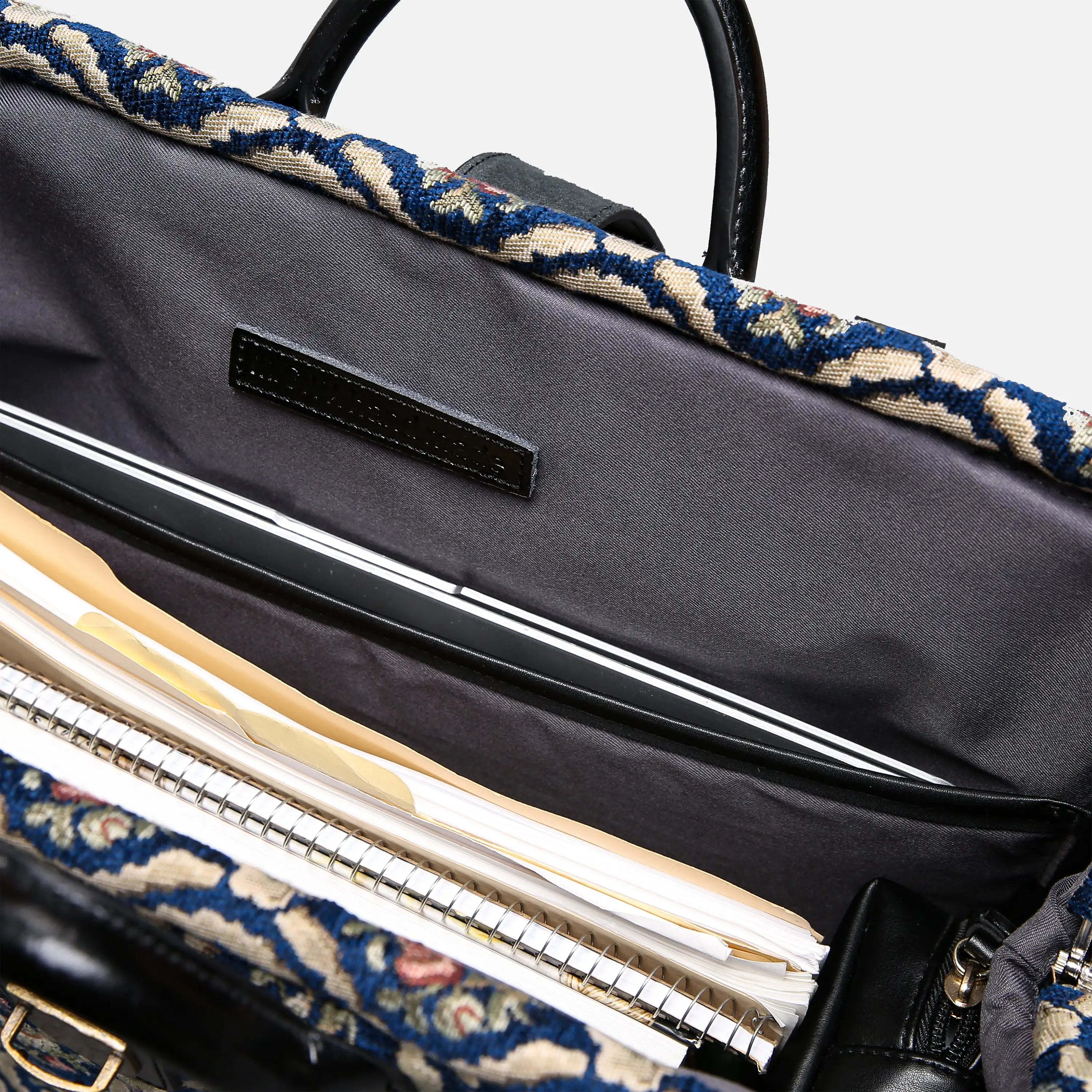 Traditional Blue Laptop Work Bag carpet bag of America inside details