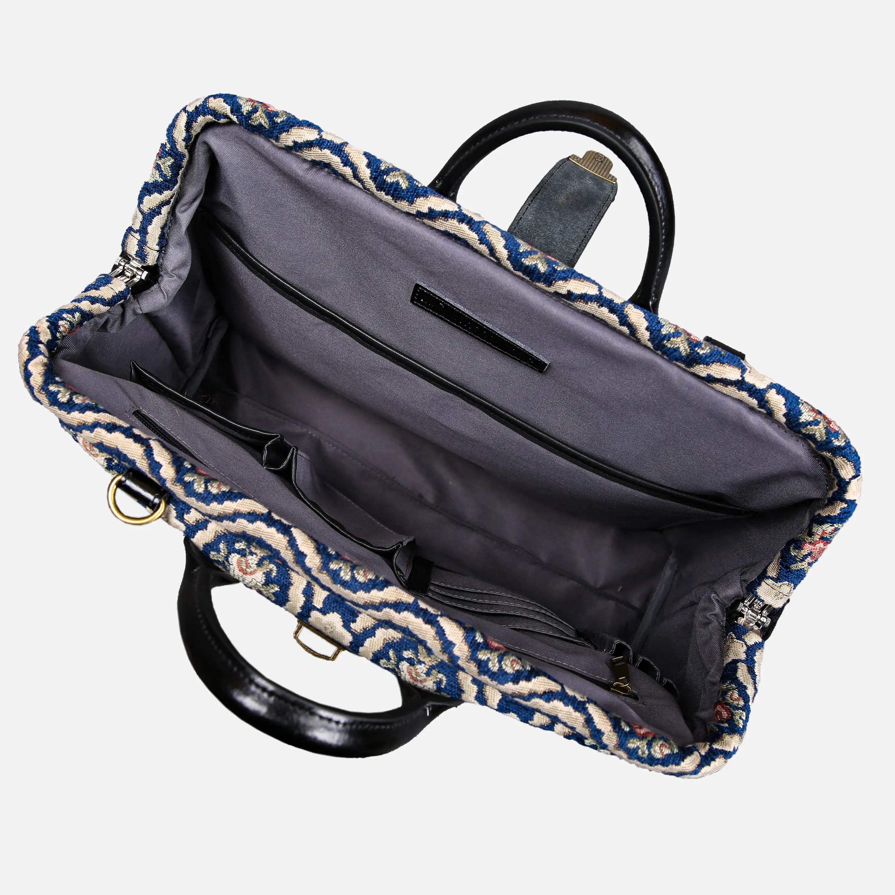 Traditional Blue Laptop Work Bag carpet bag of America inside