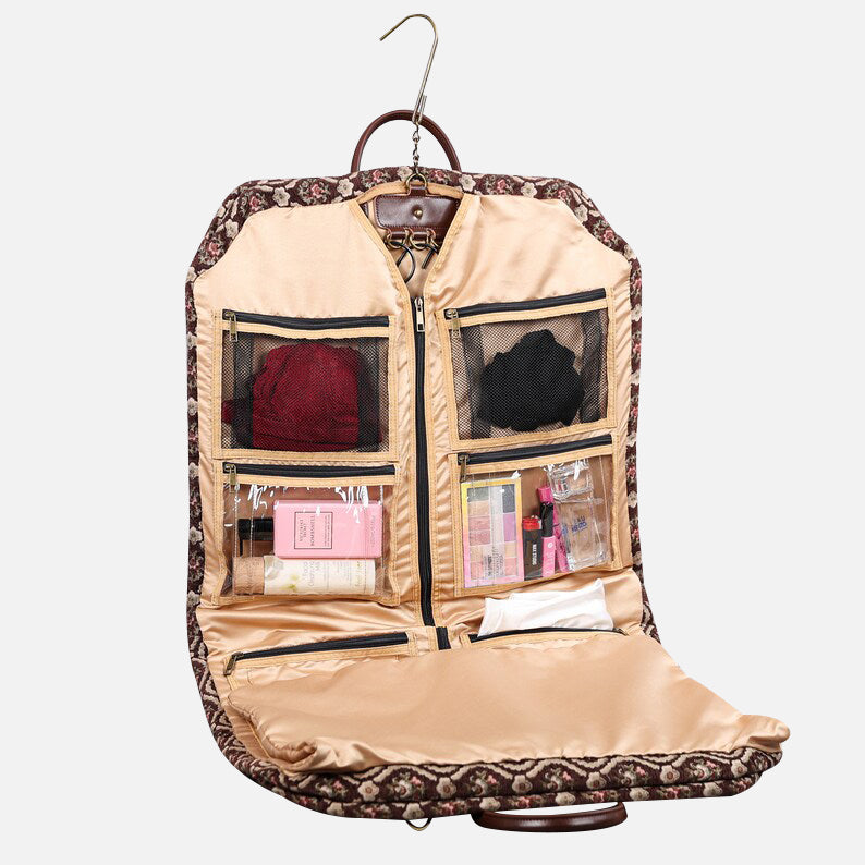 Traditional Brown Carpet Garment Bag carpet bag of America in use