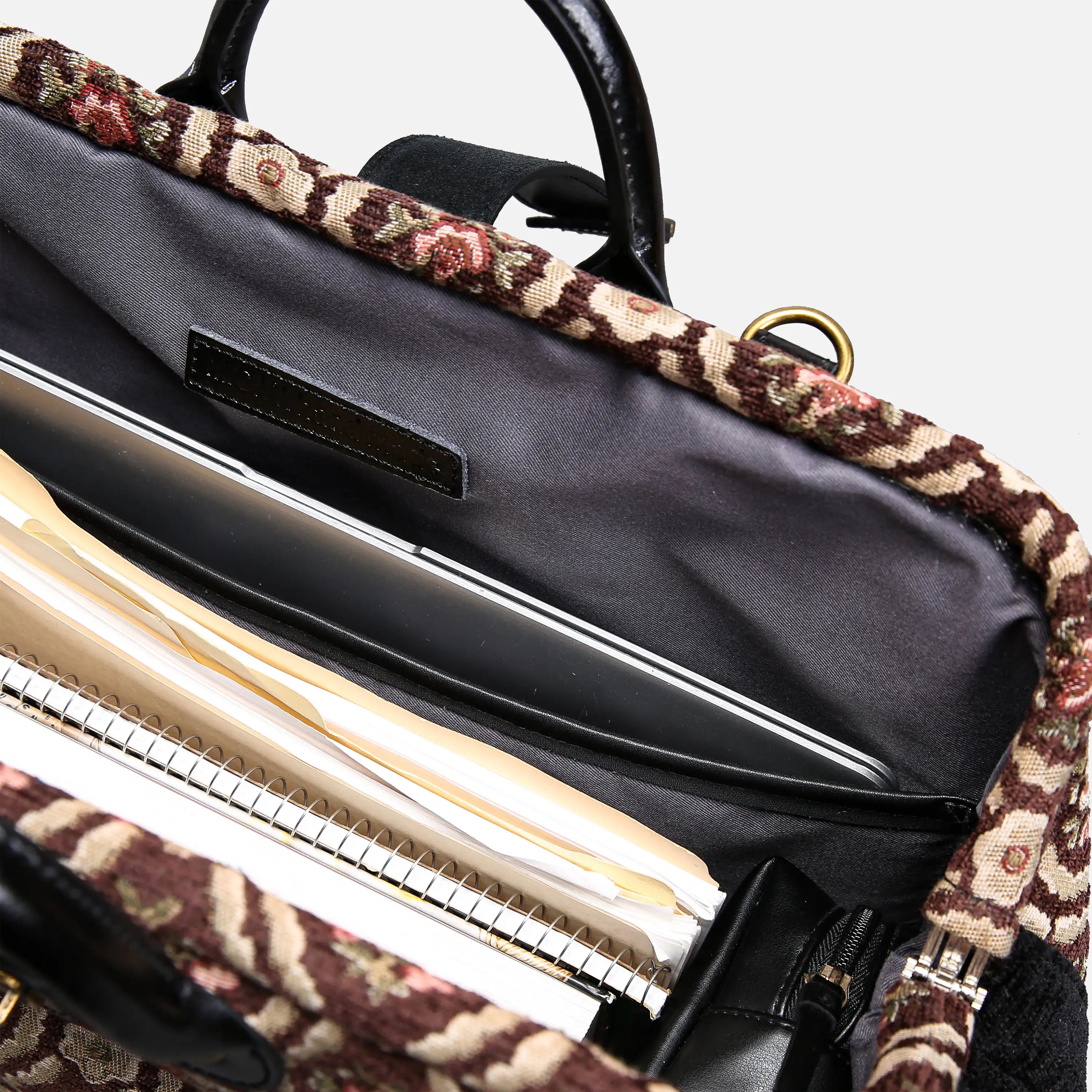 Traditional Brown Laptop Work Bag carpet bag of America inside details
