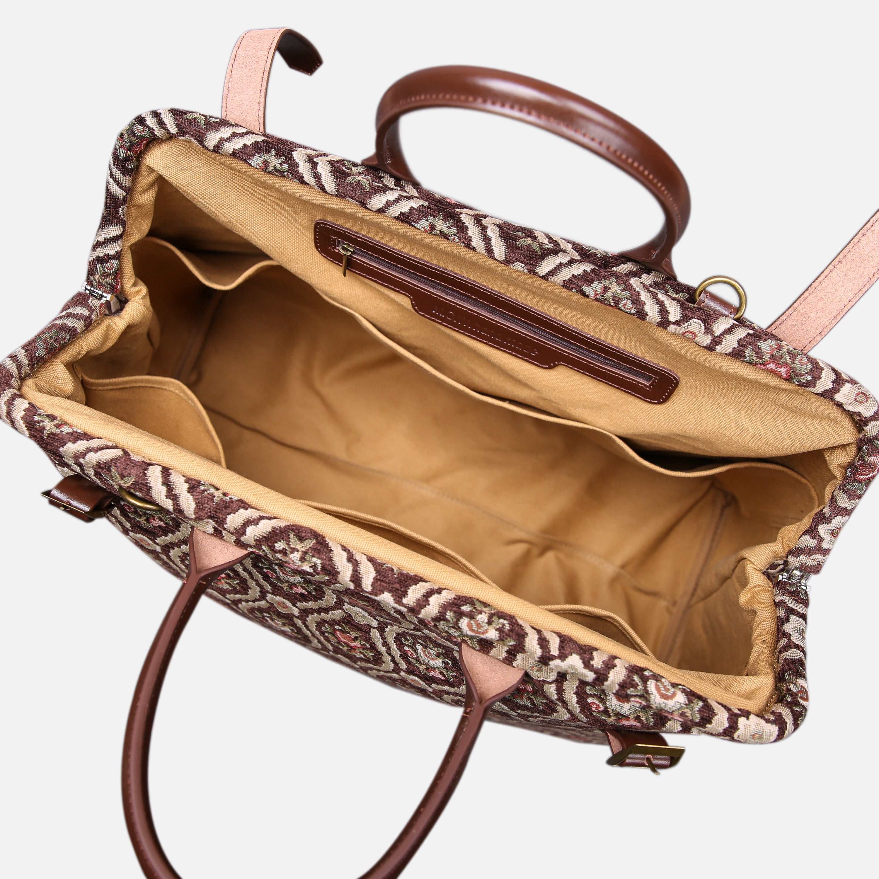 Traditional Brown Large Carpetbag of America inside