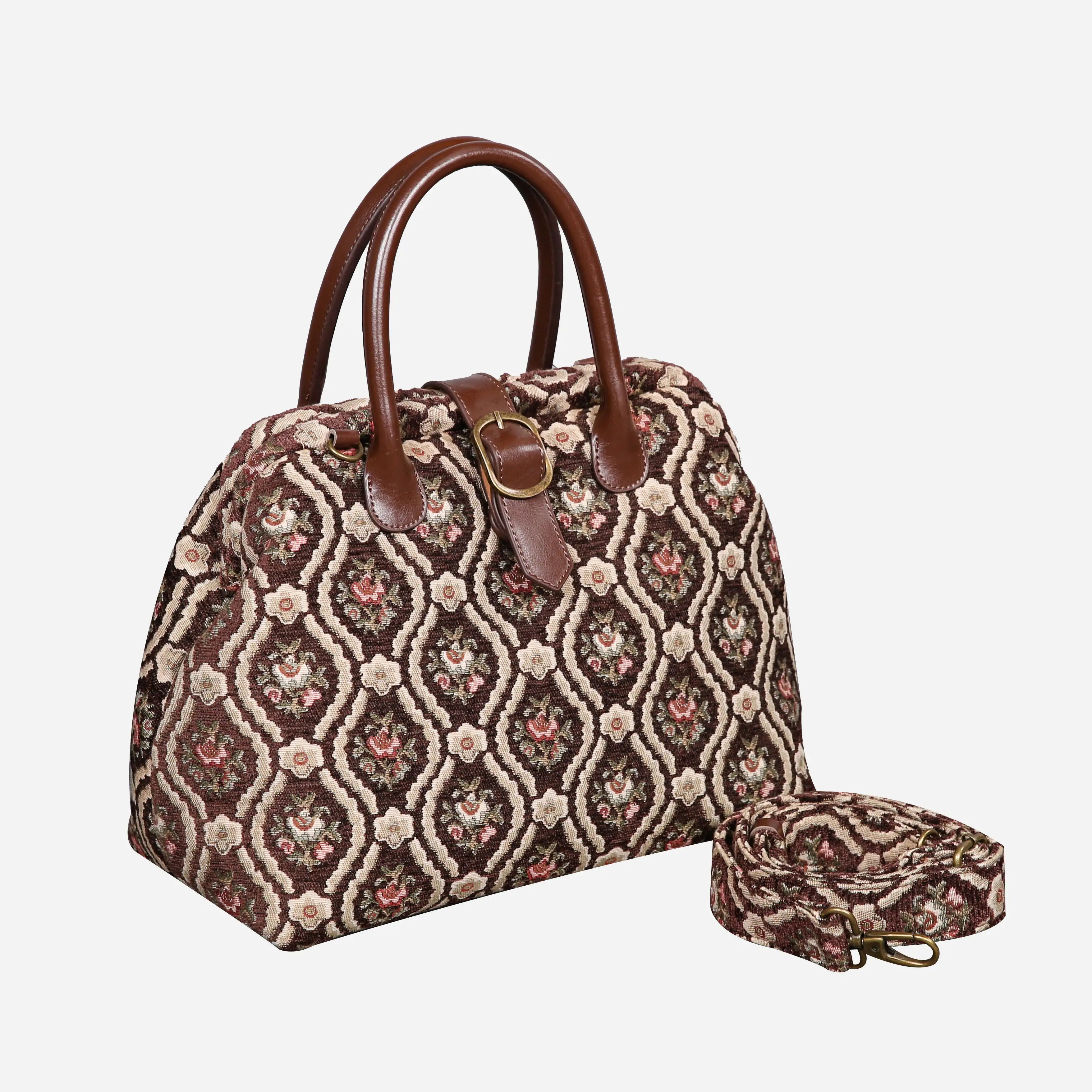 Traditional Coffee Carpet Handbag Purse carpet bag MCW Handmade of America with shoulder strap