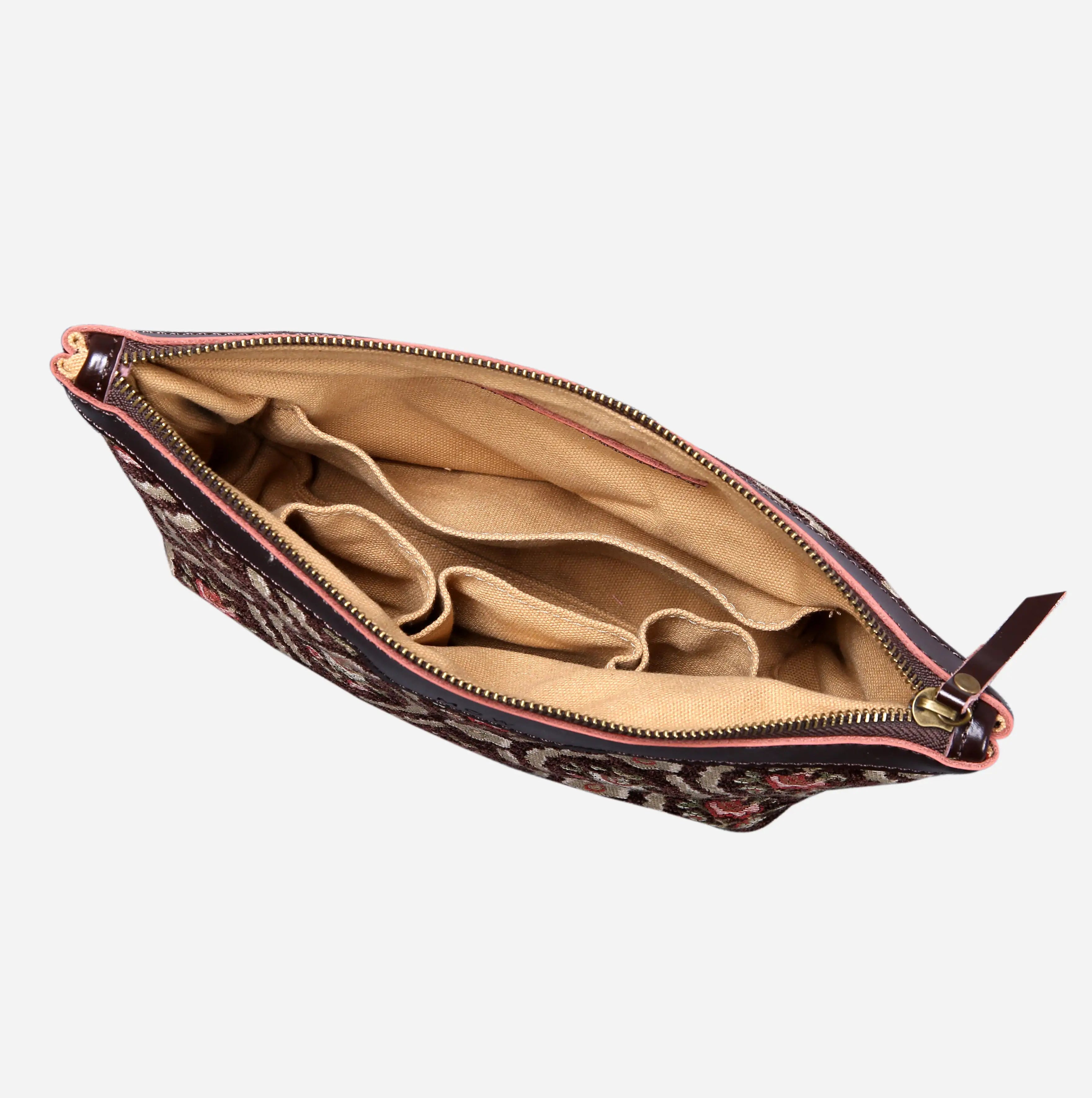 Traditional Coffee Carpet Makeup Bag carpet bag MCW Handmade of America inside