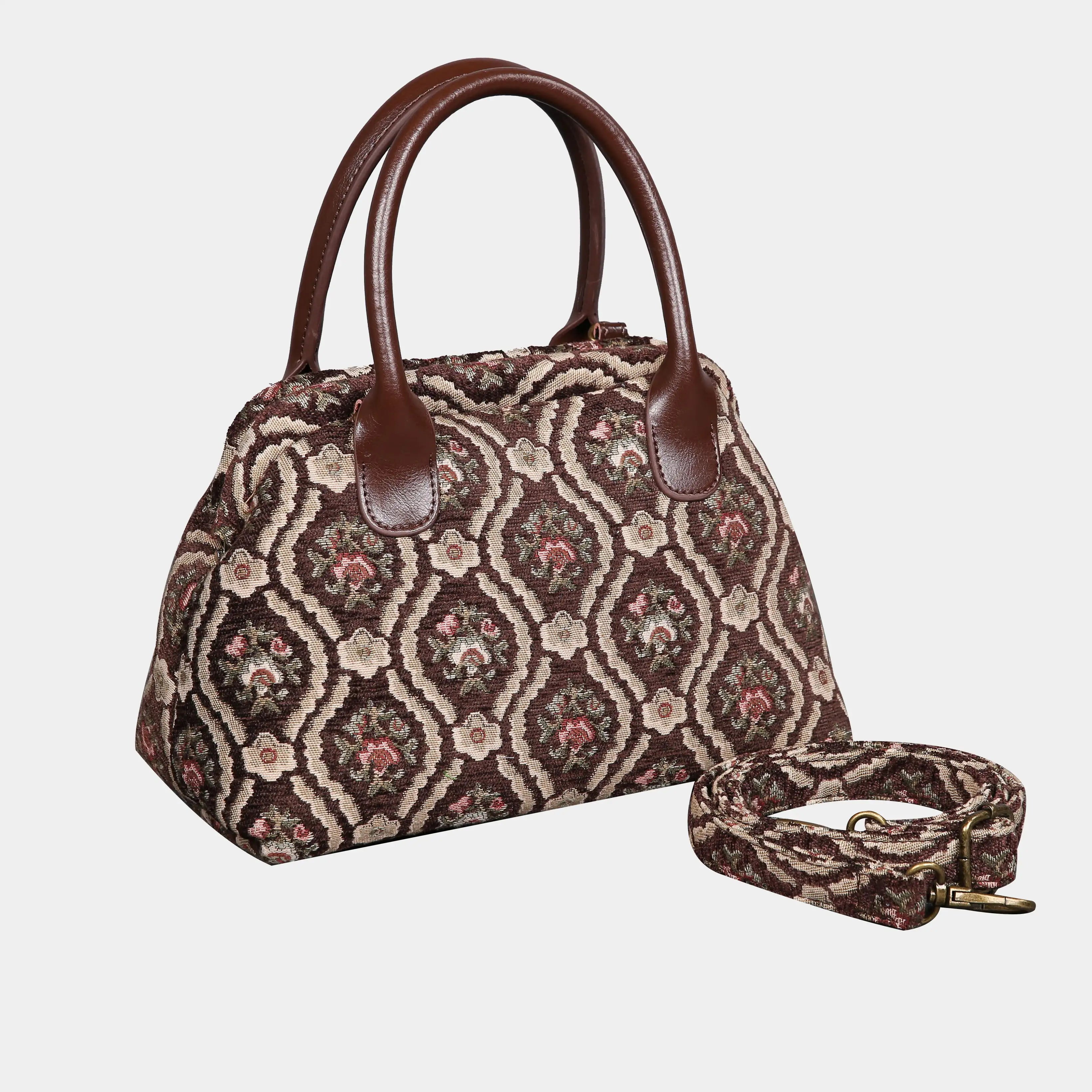 Traditional Coffee Carpet Satchel carpet bag MCW Handmade of America with strap