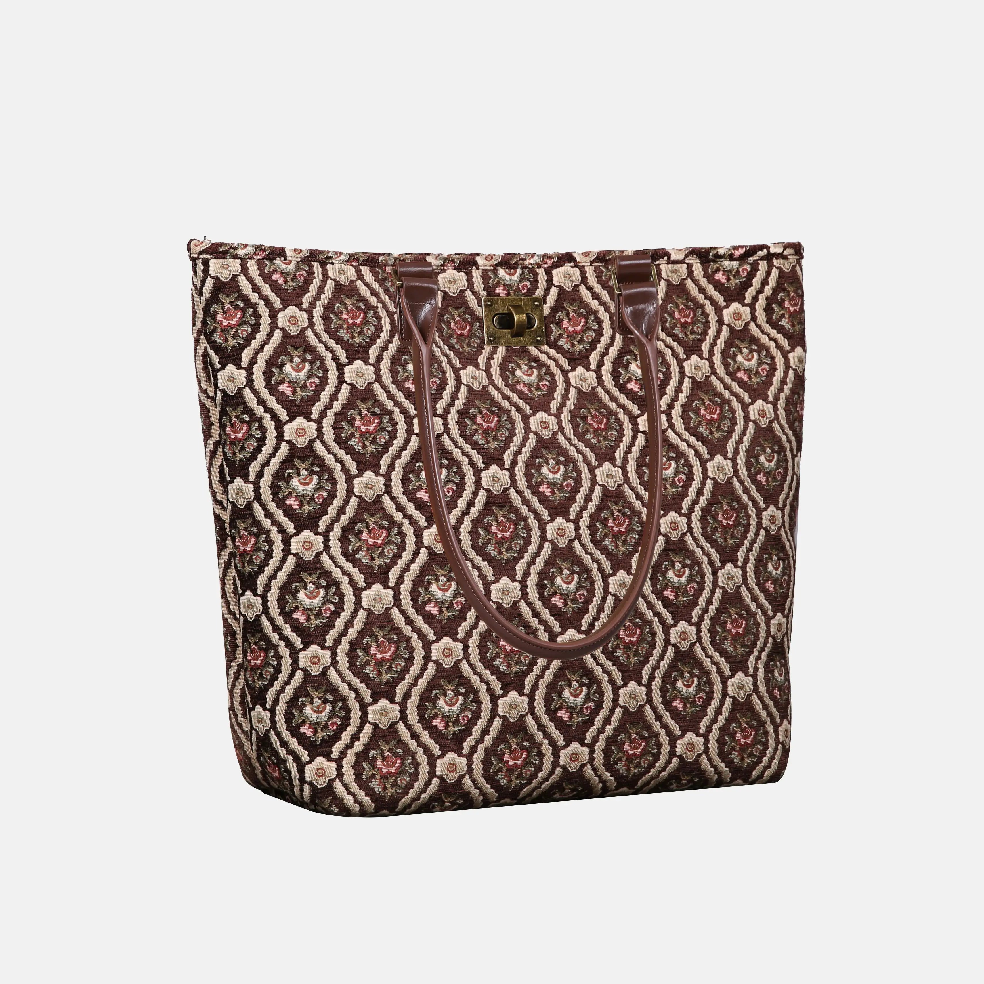 Traditional Coffee Carpet Tote Shopper Carpetbag of America handle down