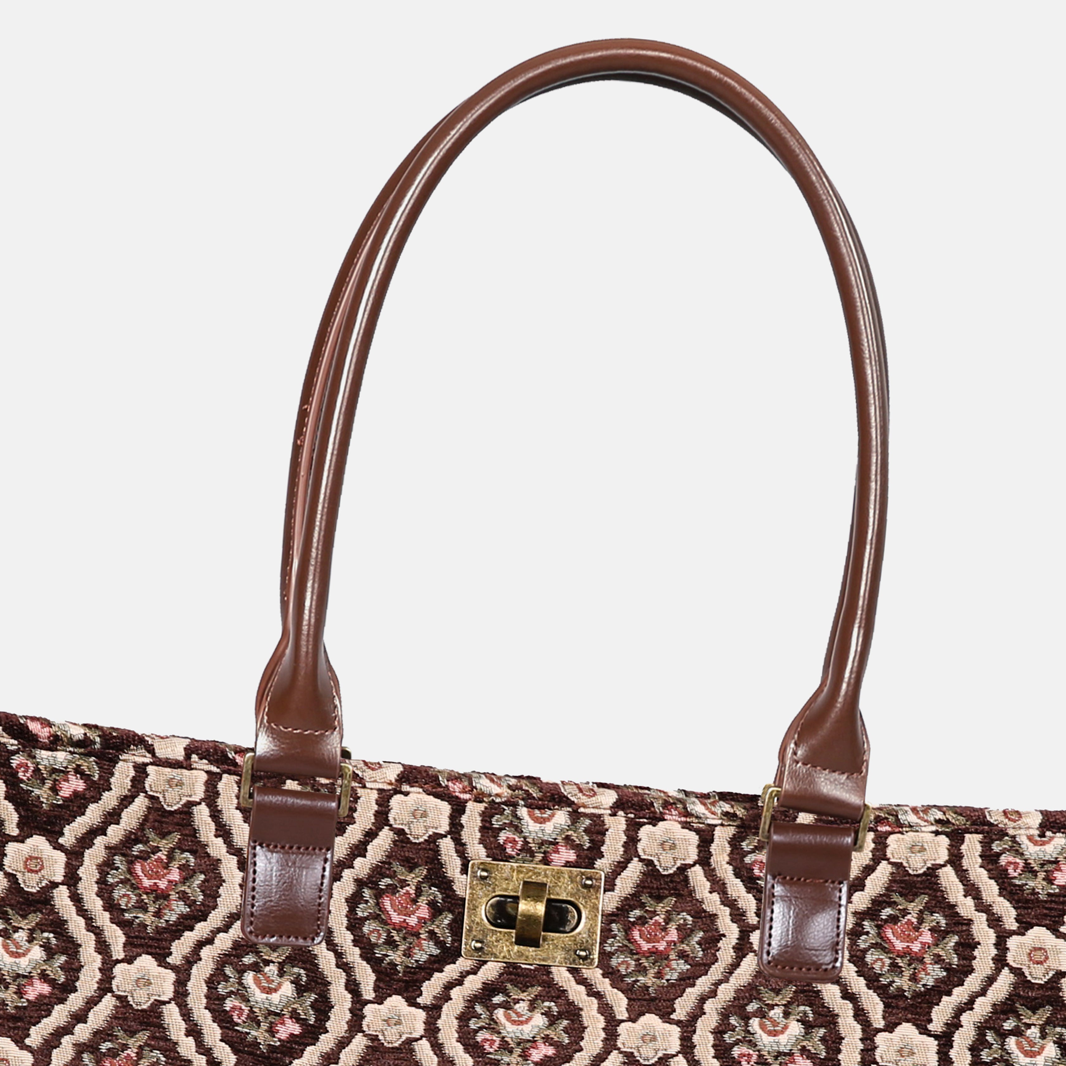 Traditional Coffee Carpet Tote Shopper Carpetbag of America closure