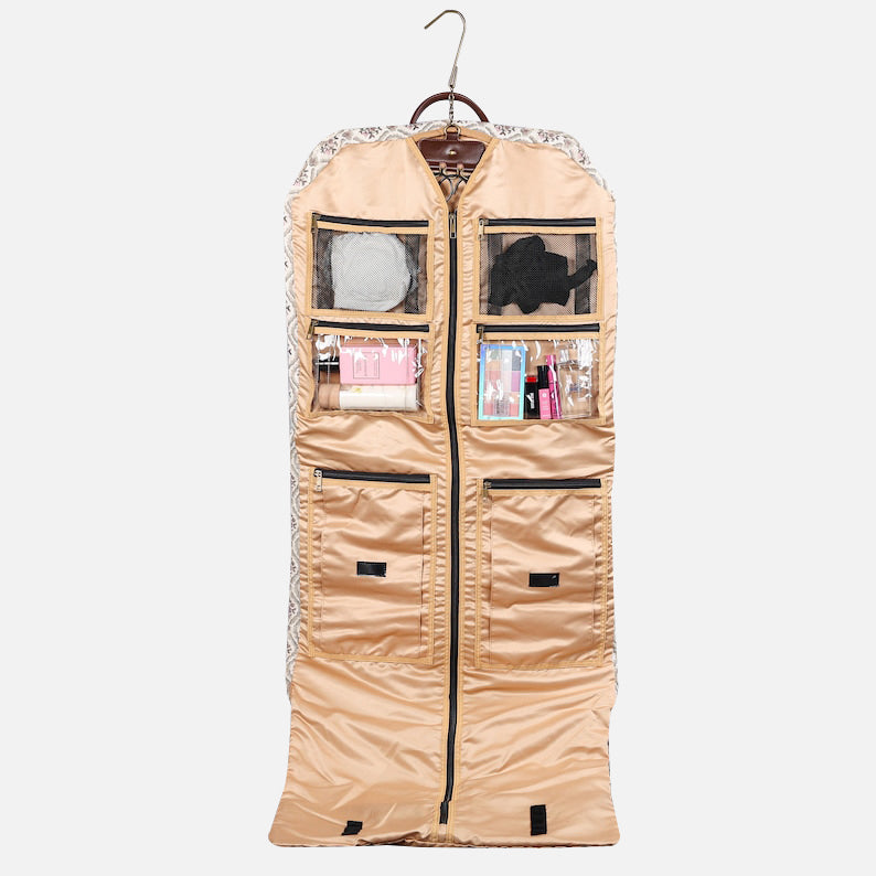 Traditional Cream Carpet Garment Bag carpet bag of America in use