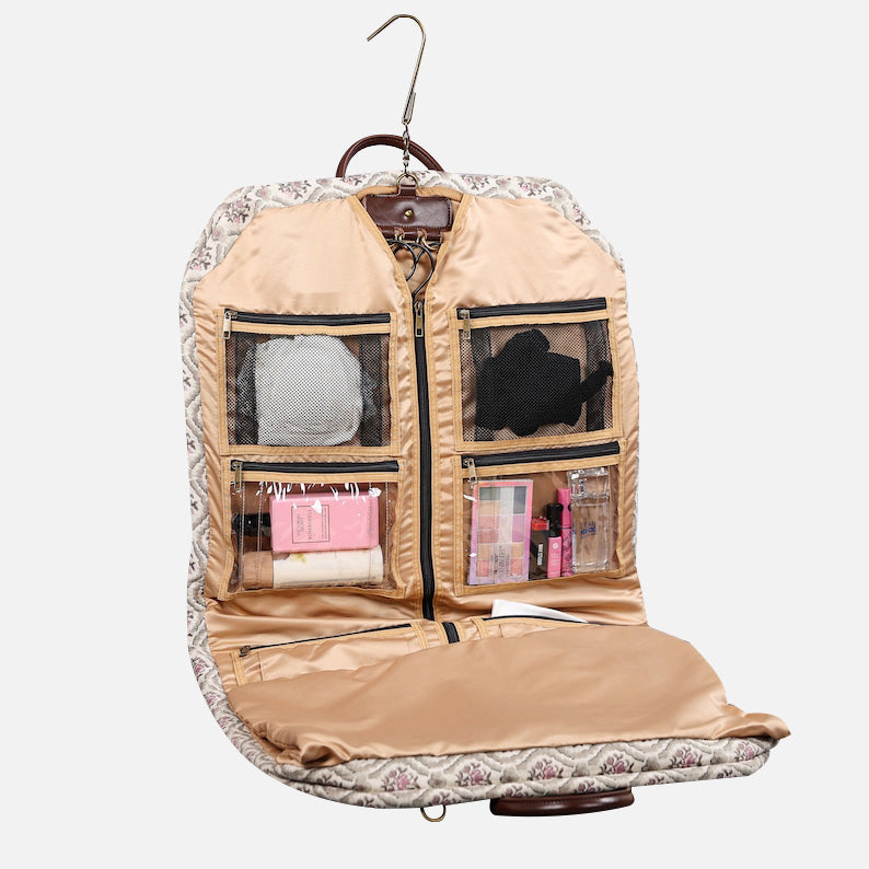 Traditional Cream Carpet Garment Bag carpet bag of America in use