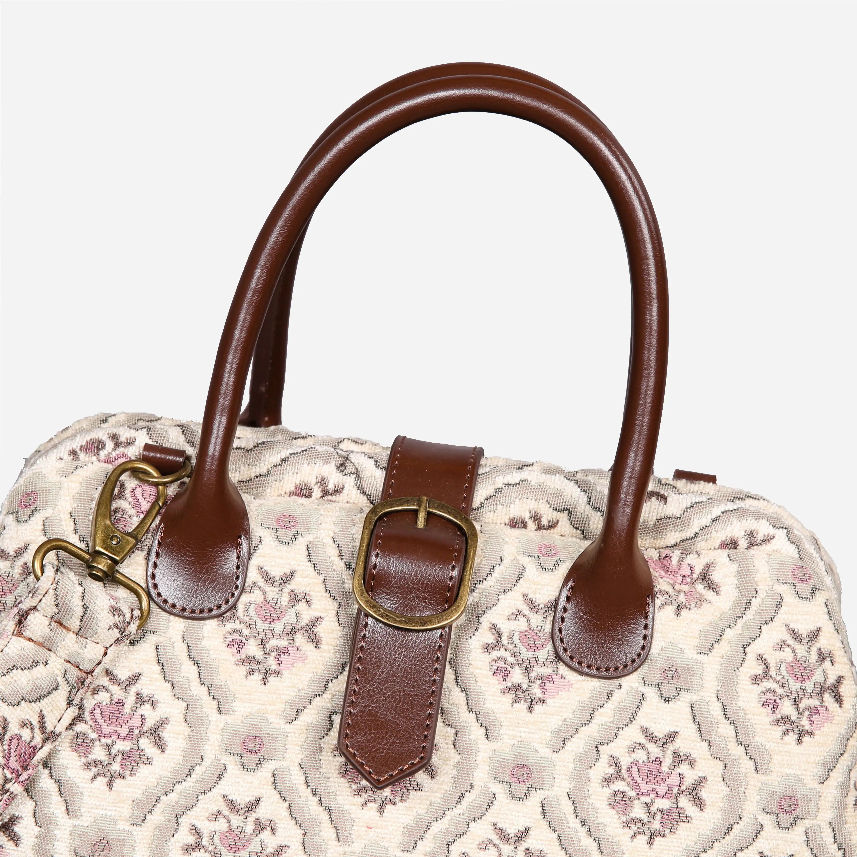Traditional Cream Carpet Handbag Purse carpet bag MCW Handmade of America buckle