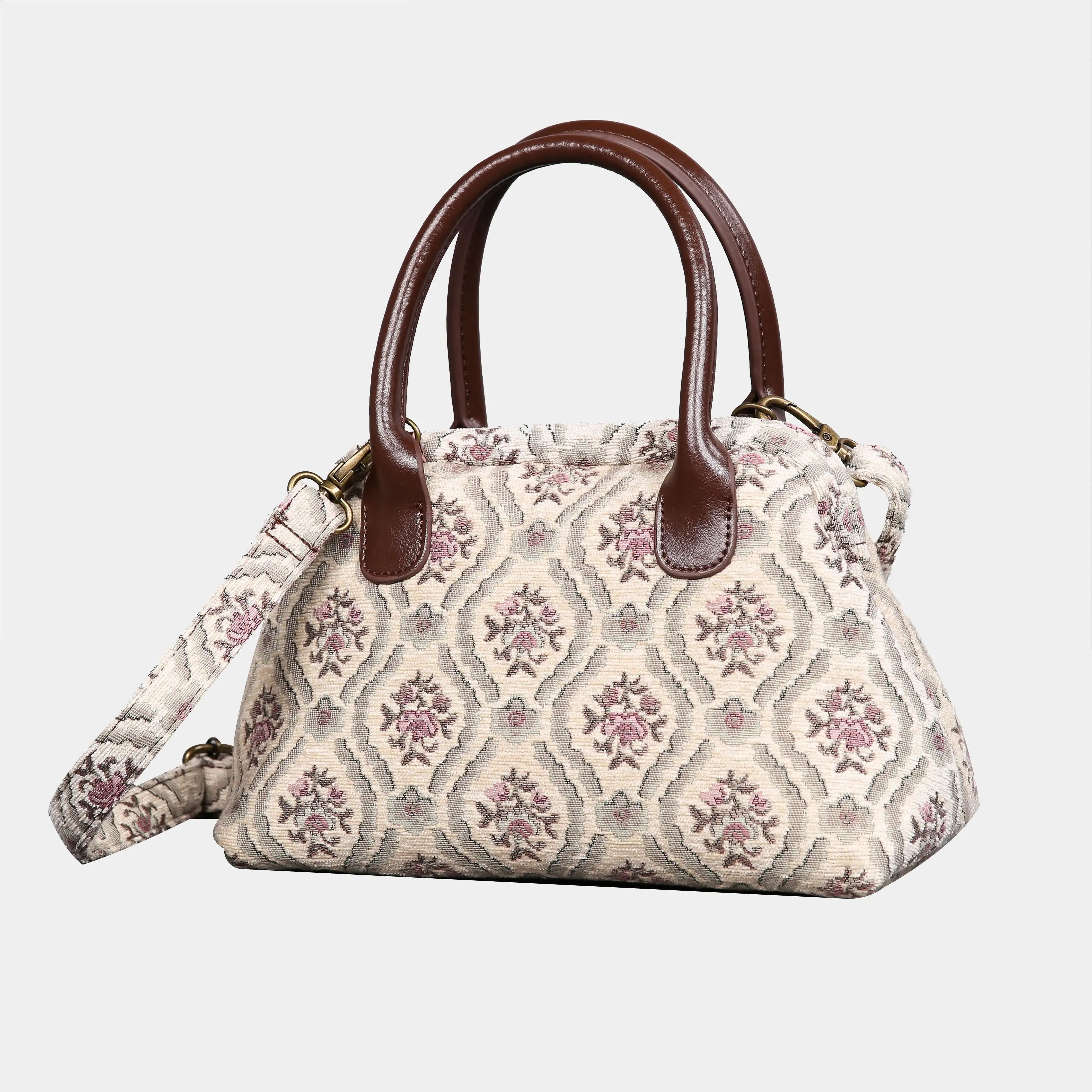 Traditional Cream Carpet Satchel carpet bag MCW Handmade of America front