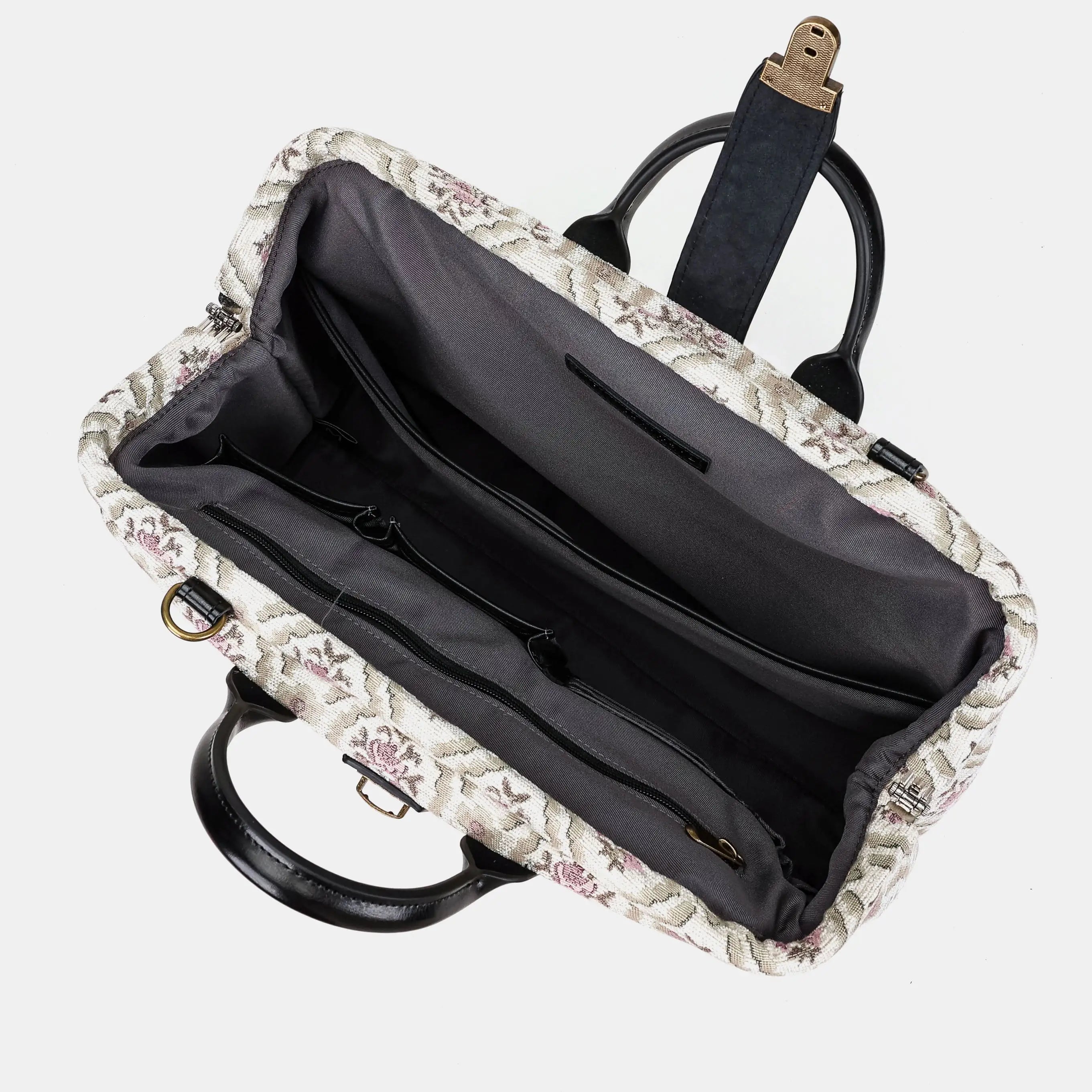 Traditional Cream Laptop Work Bag Carpetbag of America inside