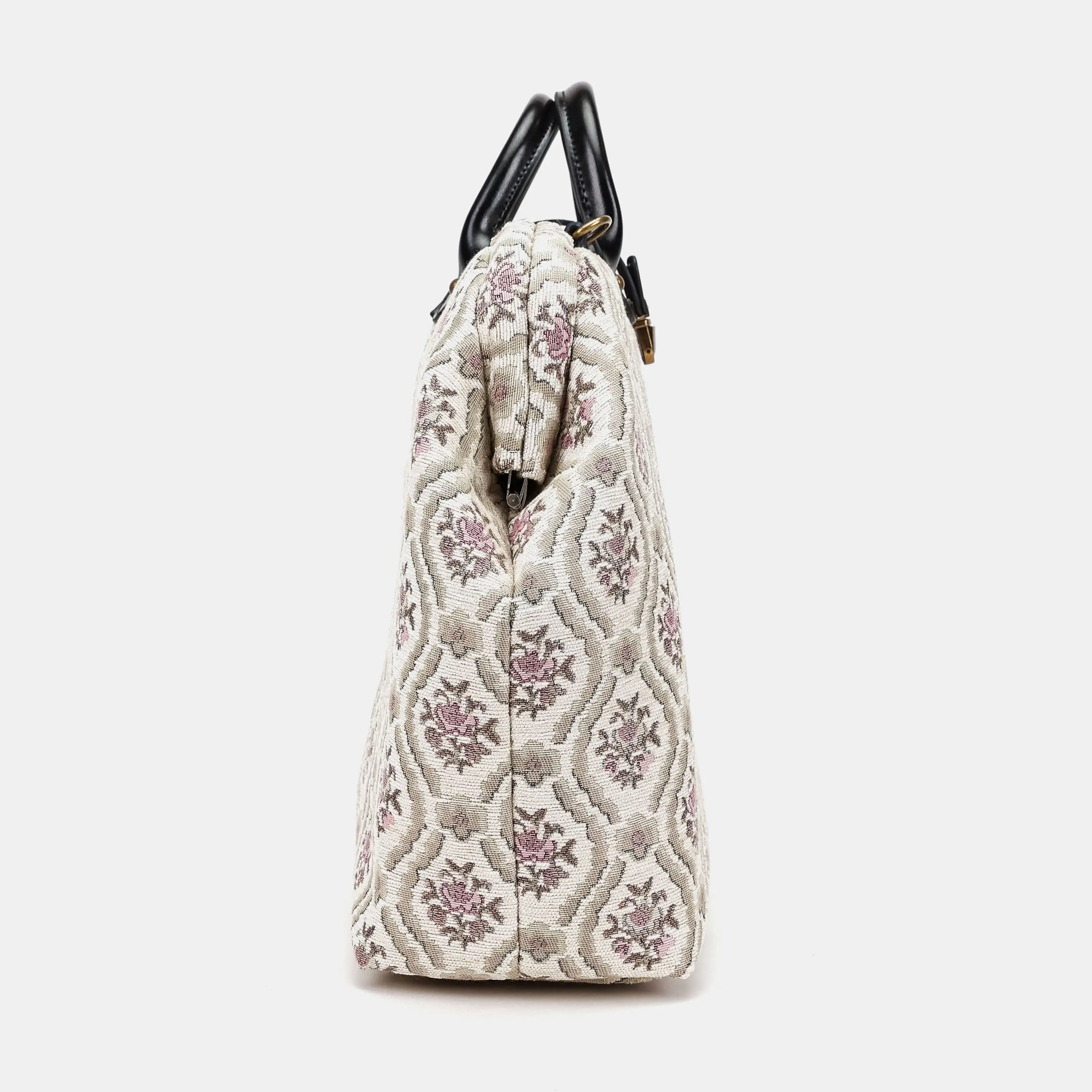 Traditional Cream Laptop Work Bag Carpetbag of America side
