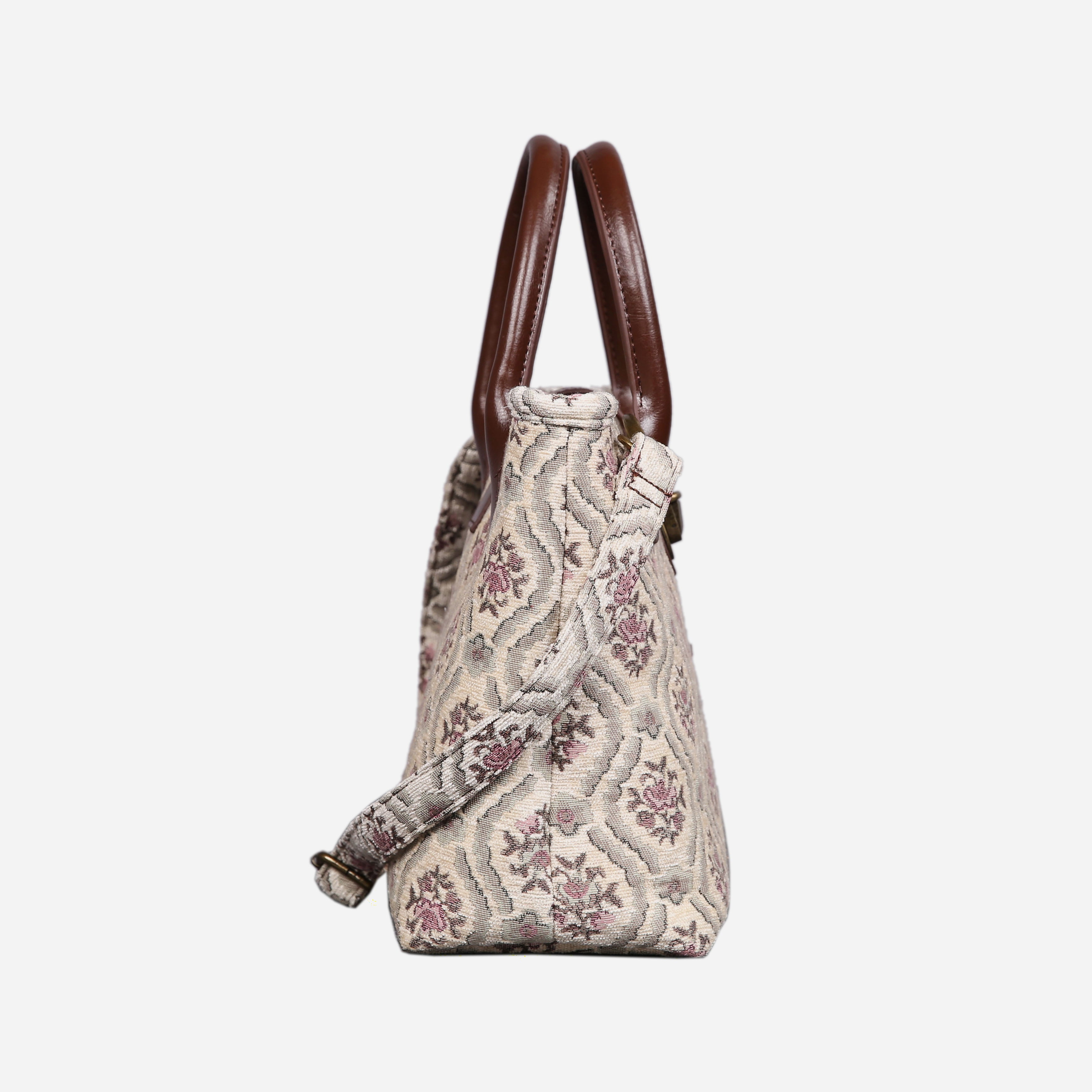 Traditional Cream Tuck Lock Carpet Satchel carpet bag MCW Handmade of America side
