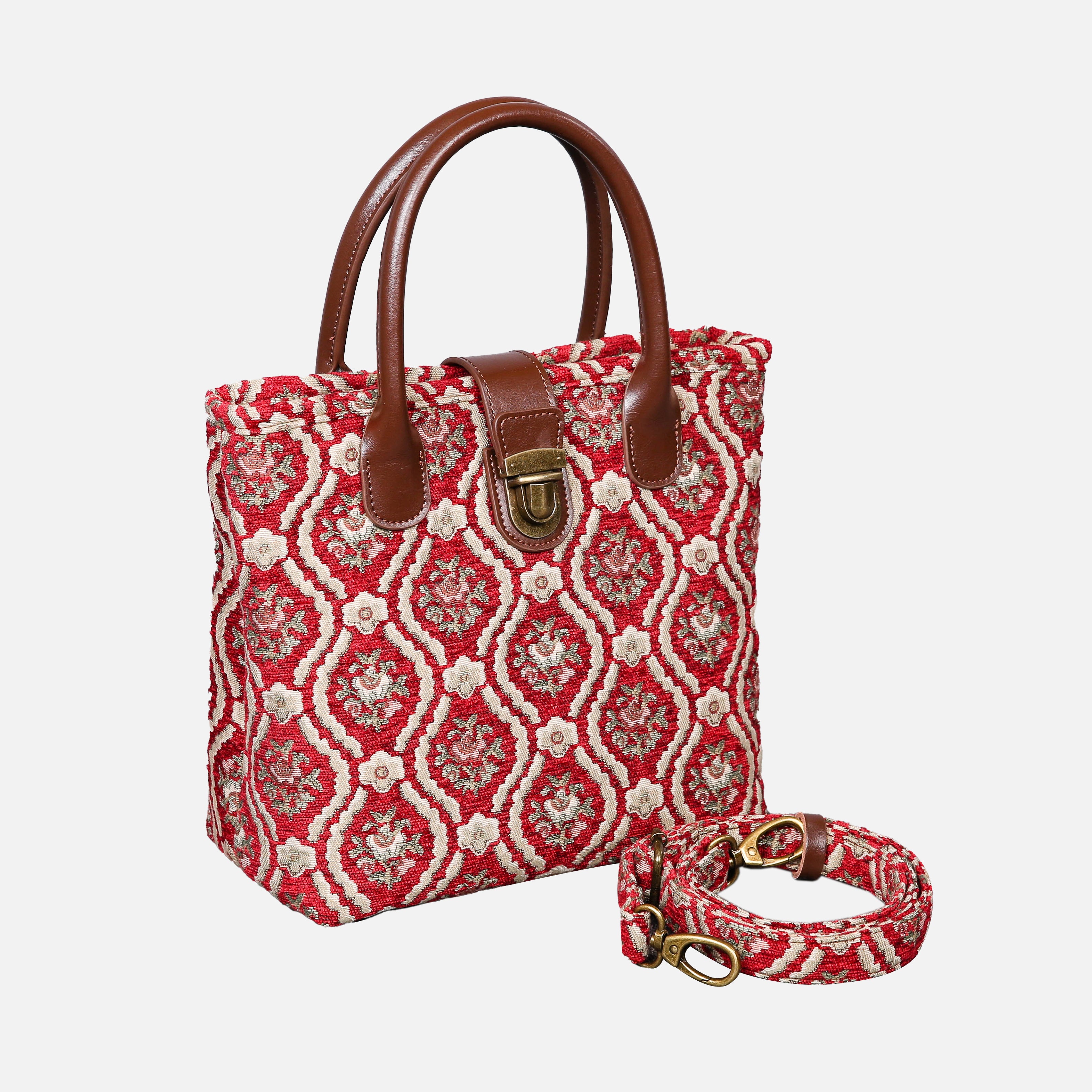 Traditional Red Tuck Lock Carpet Satchel carpet bag MCW Handmade of America with strap