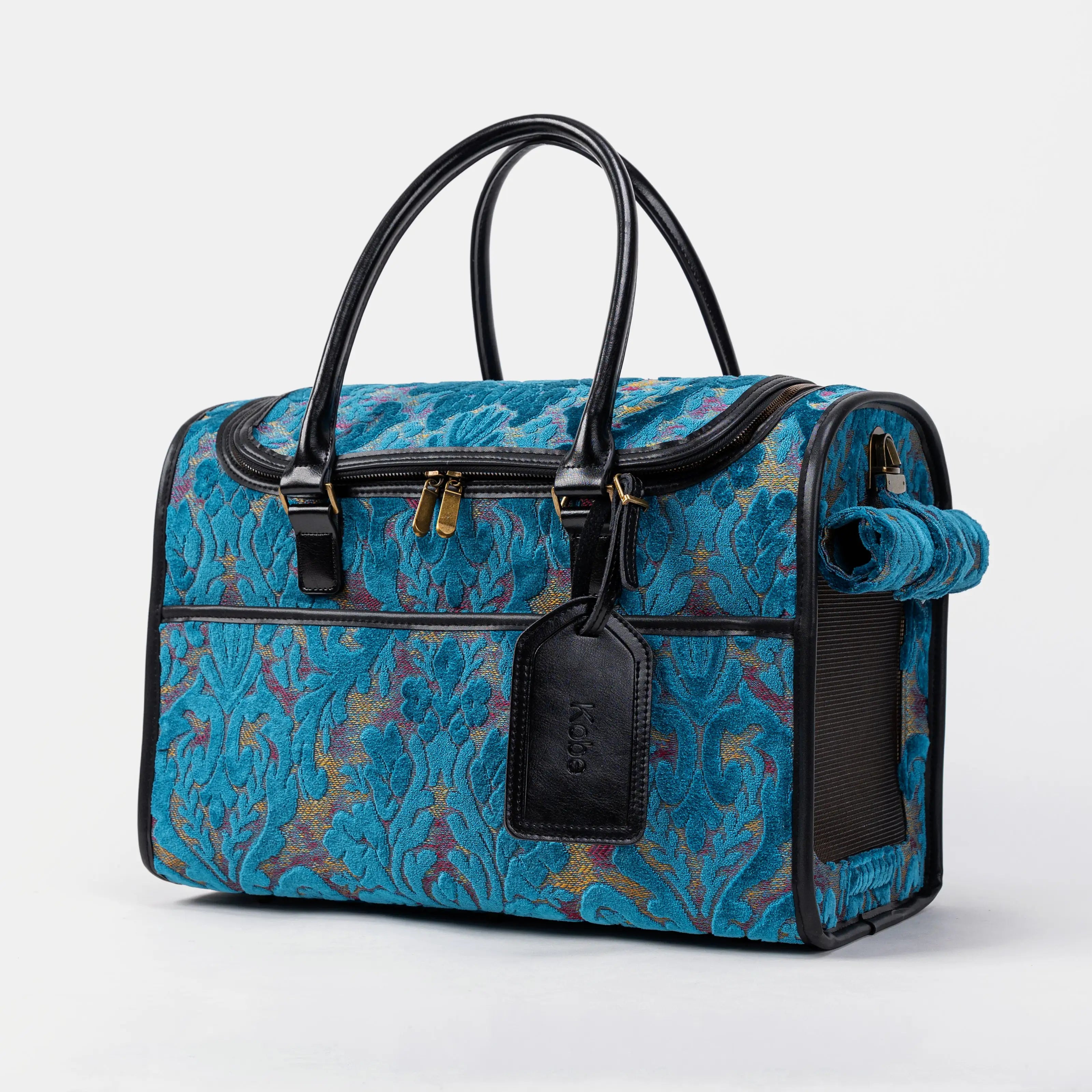 Travel Dog Carrier Bag Burnout Velvet Aqua Blue of America Main