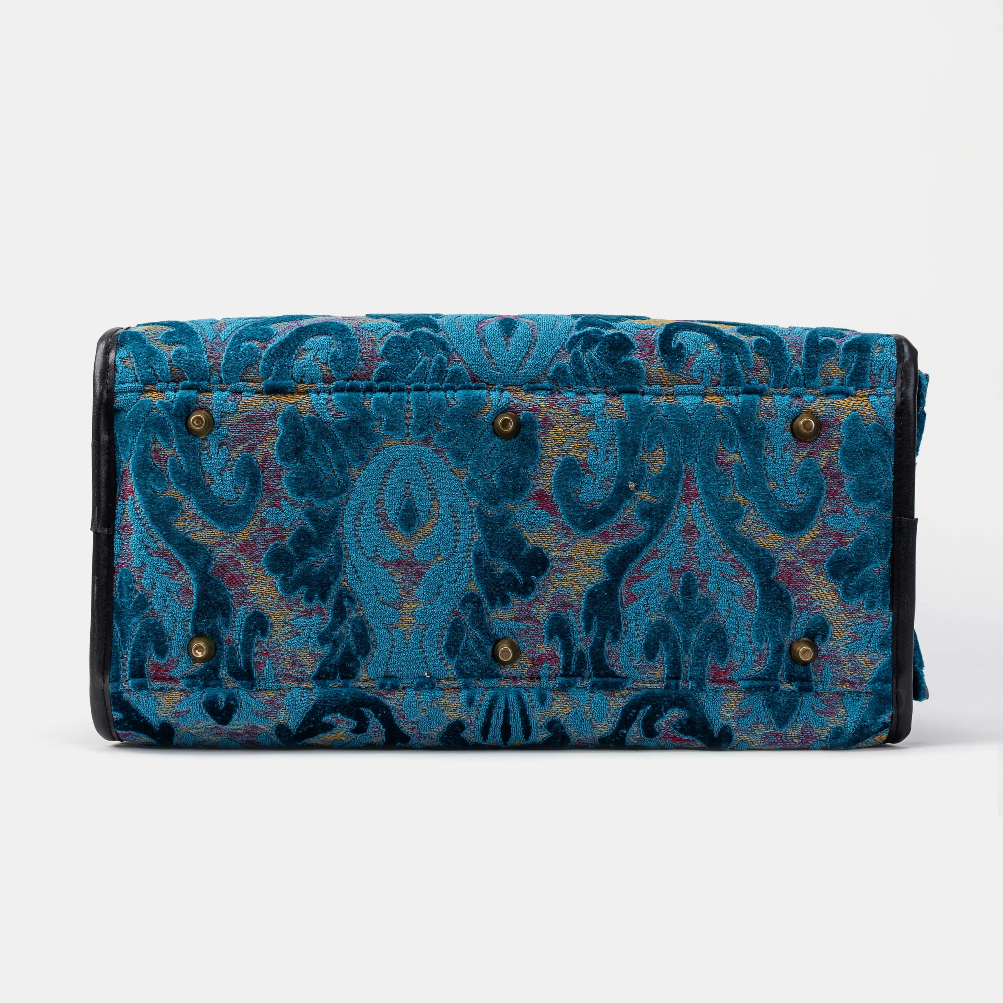 Travel Dog Carrier Bag Burnout Velvet Aqua Blue of America Bottom