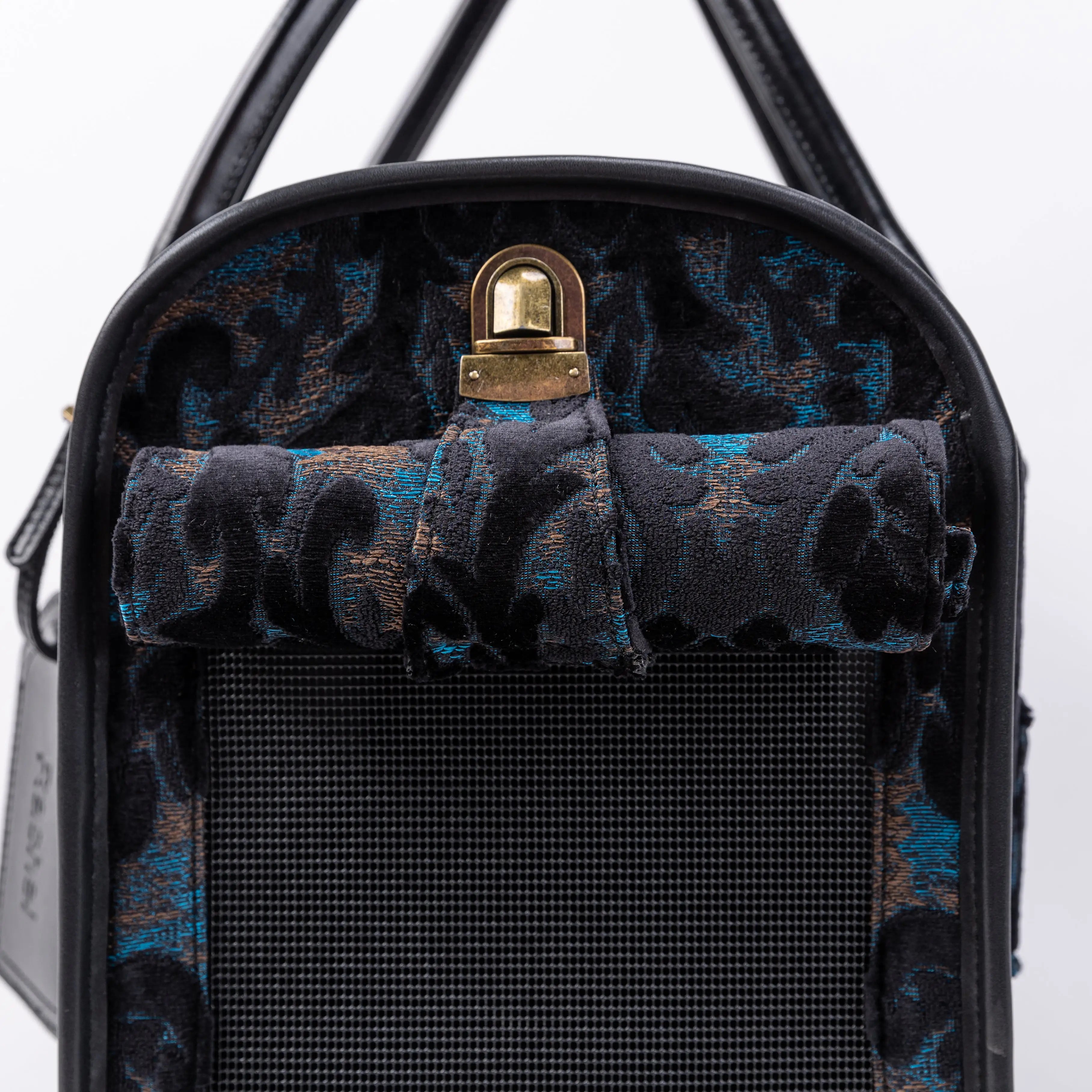 Travel Dog Carrier Bag Burnout Velvet Black of America with Roll Up Flap