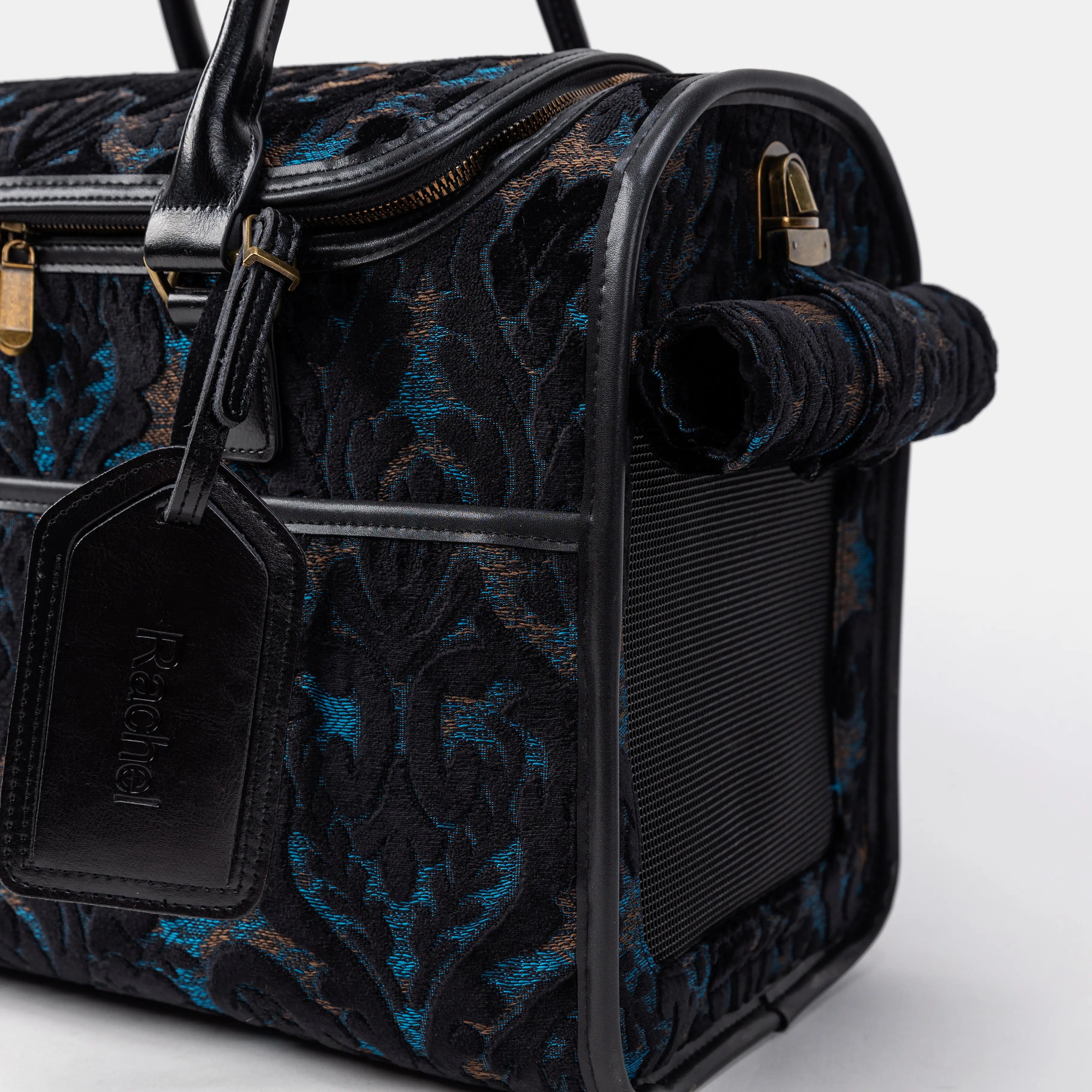 Travel Dog Carrier Bag Burnout Velvet Black of America with a Tag