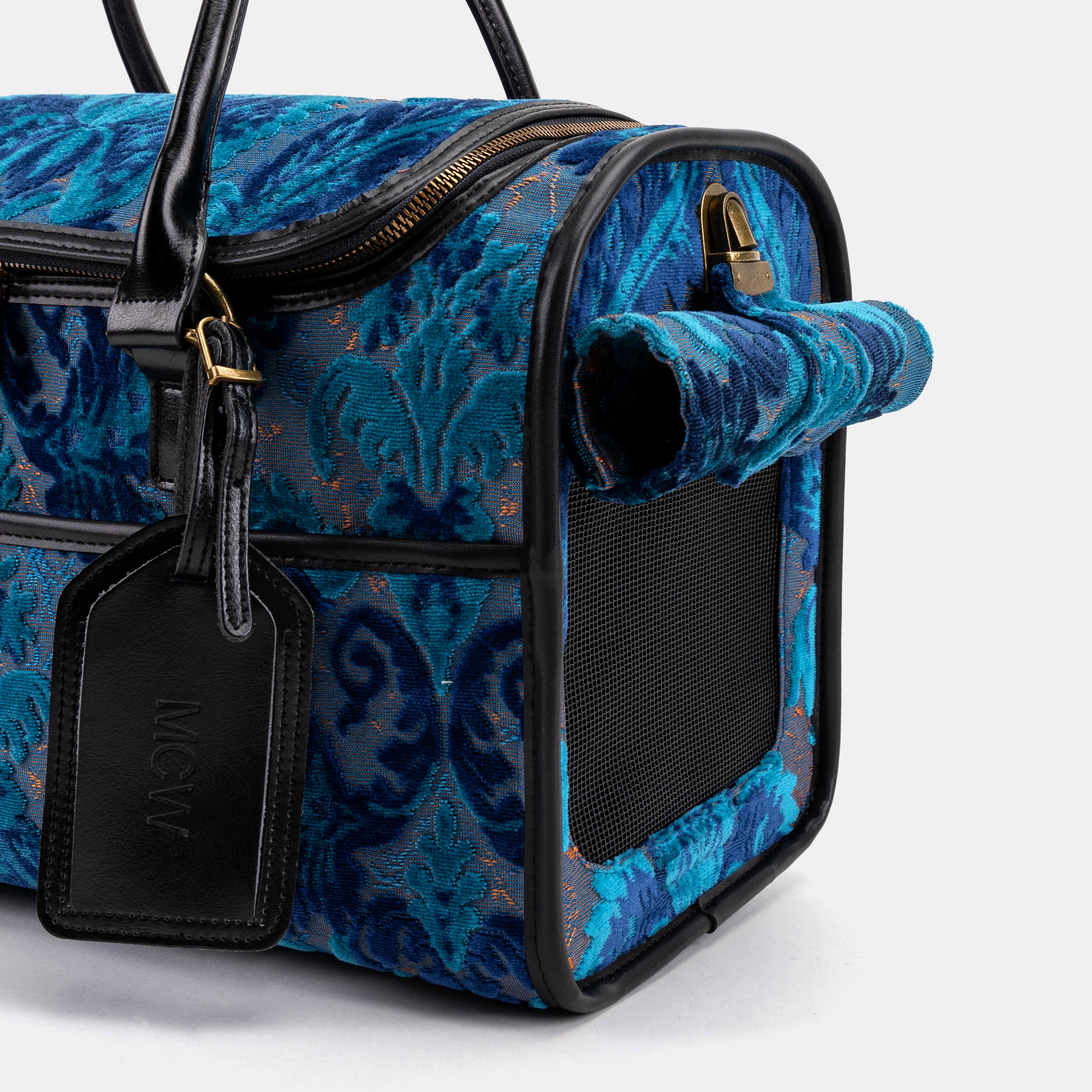 Travel Dog Carrier Burnout Velvet Revival Aqua of America side window