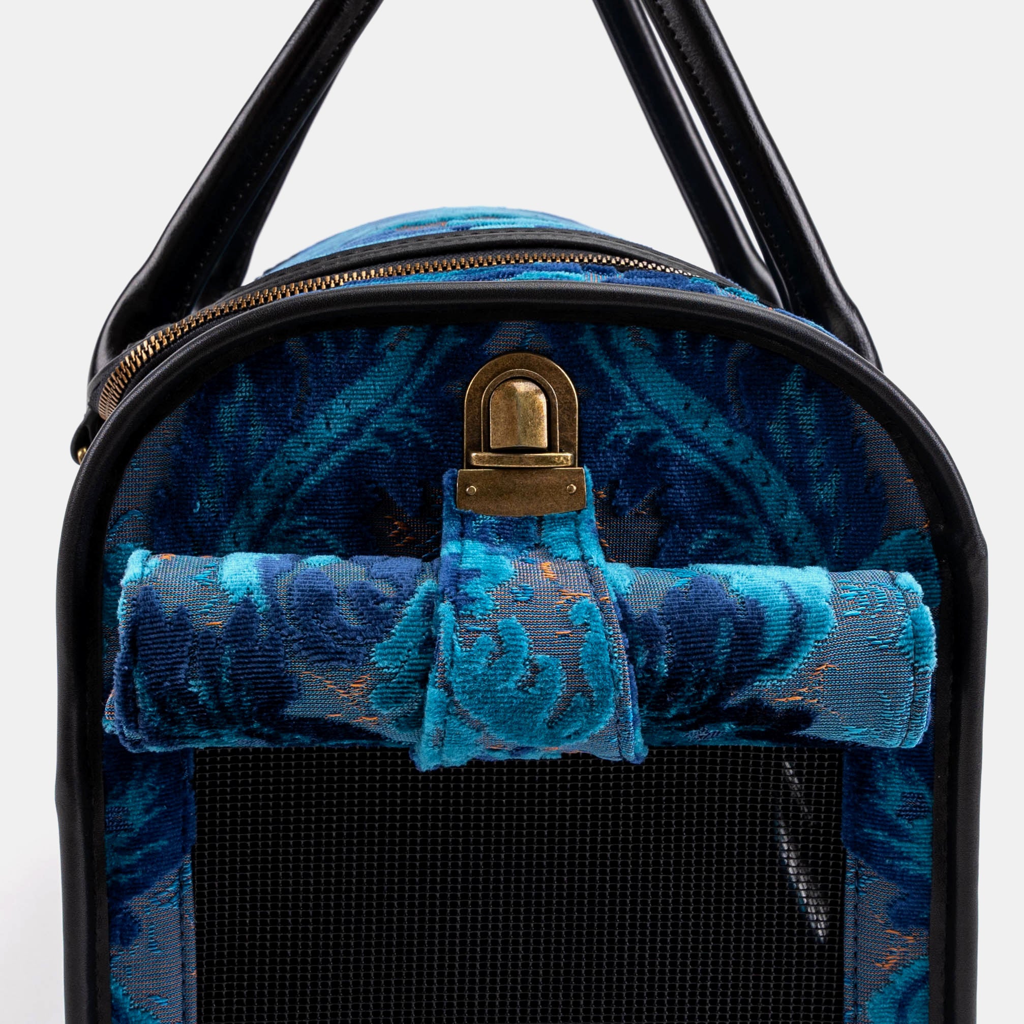 Travel Dog Carrier Burnout Velvet Revival Aqua of America detail