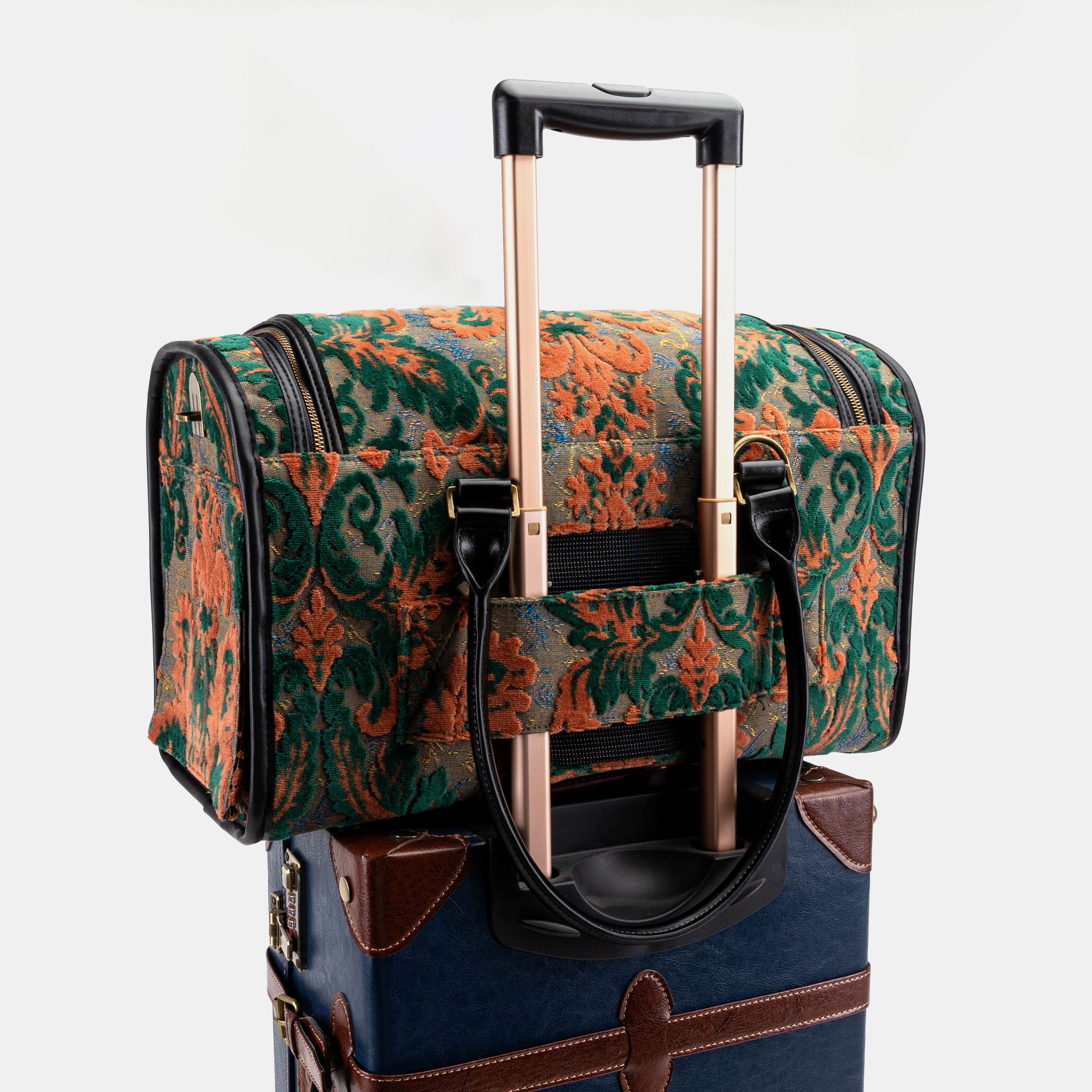Travel Dog Carrier Burnout Velvet Revival Jade of America in use