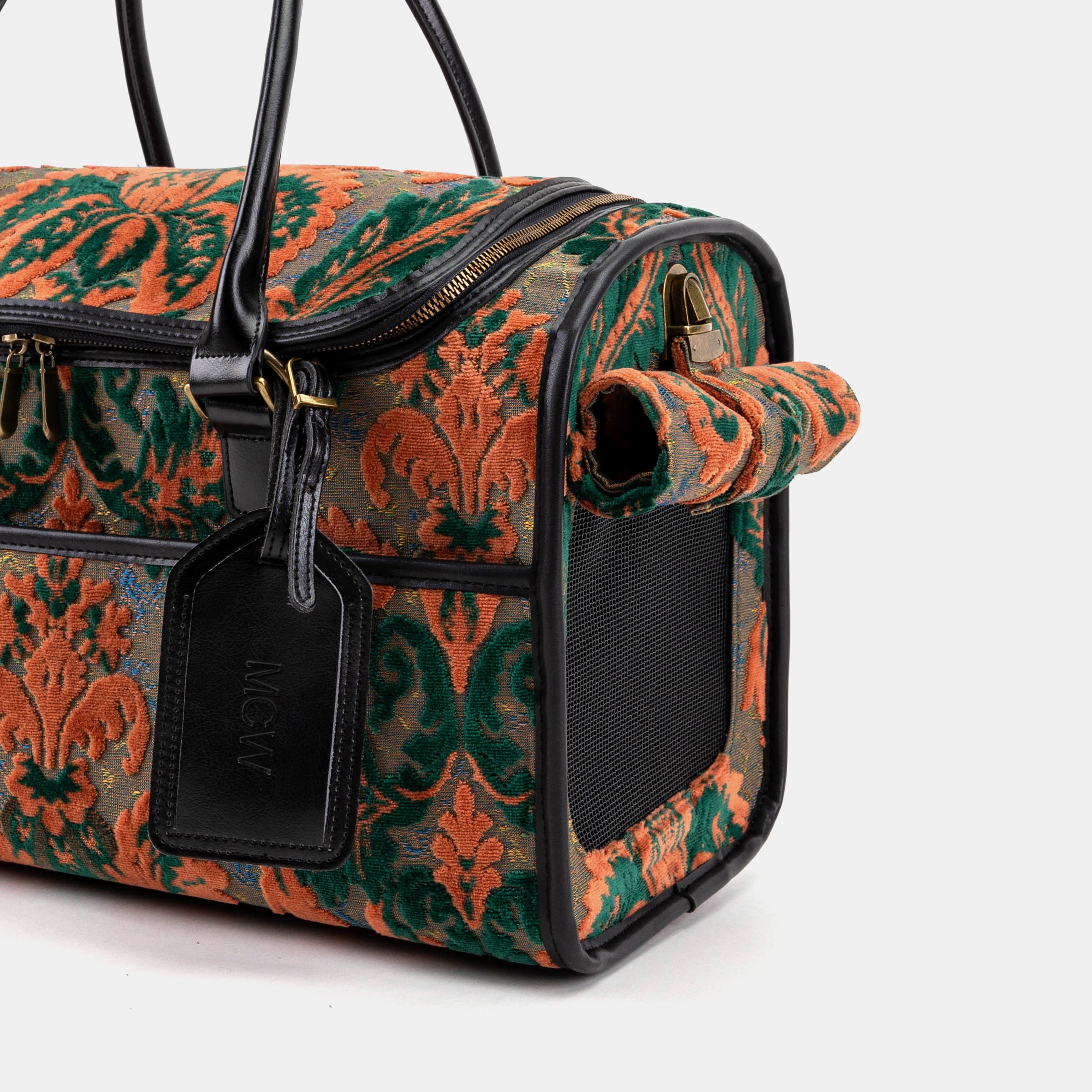 Travel Dog Carrier Burnout Velvet Revival Jade of America side roll-up flap