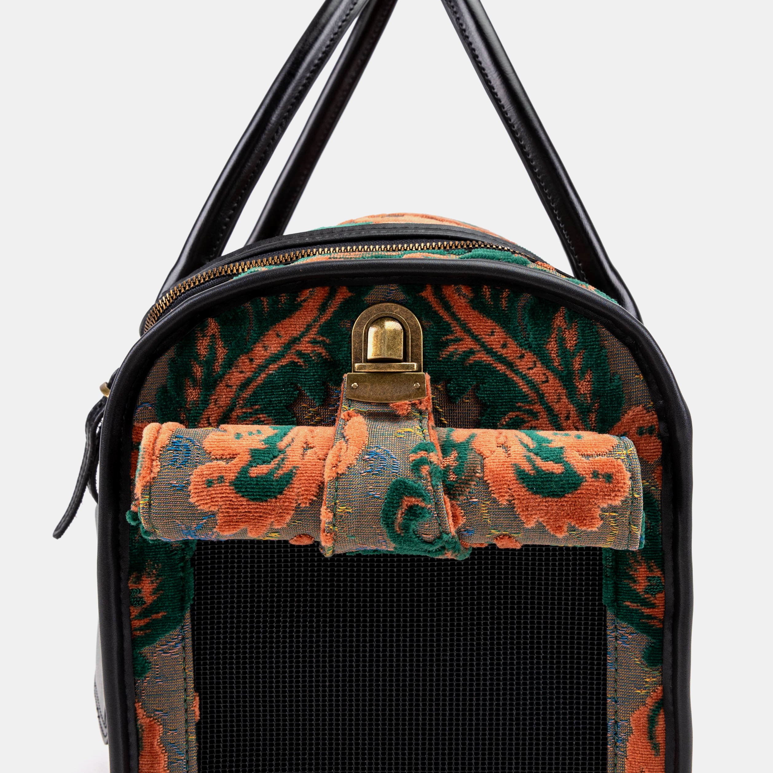 Travel Dog Carrier Burnout Velvet Revival Jade of America tuck lock closure
