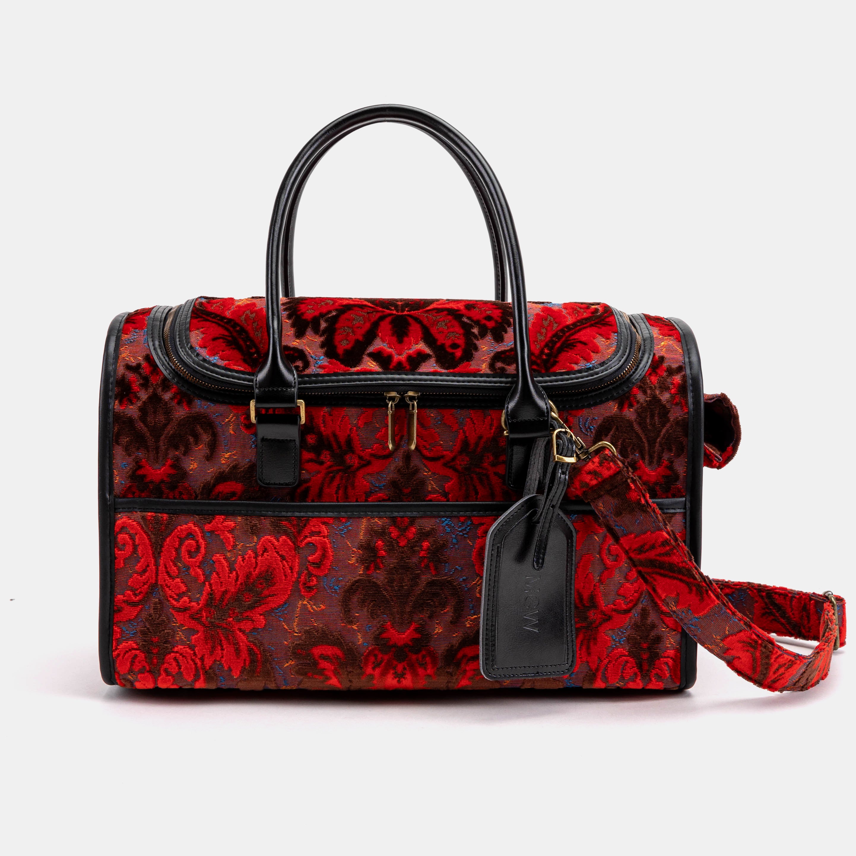 Travel Dog Carrier Burnout Velvet Revival Scarlet of America front
