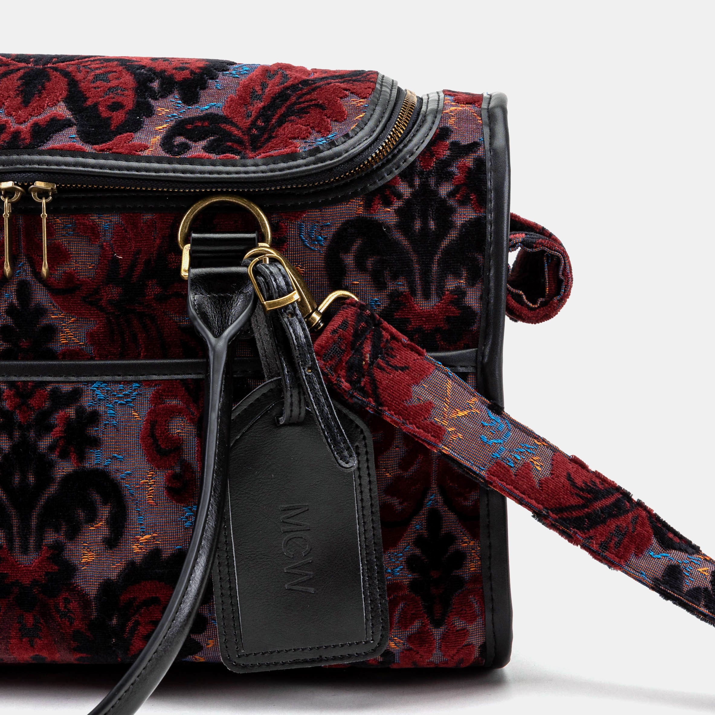 Travel Dog Carrier Burnout Velvet Revival Sephia of America tag