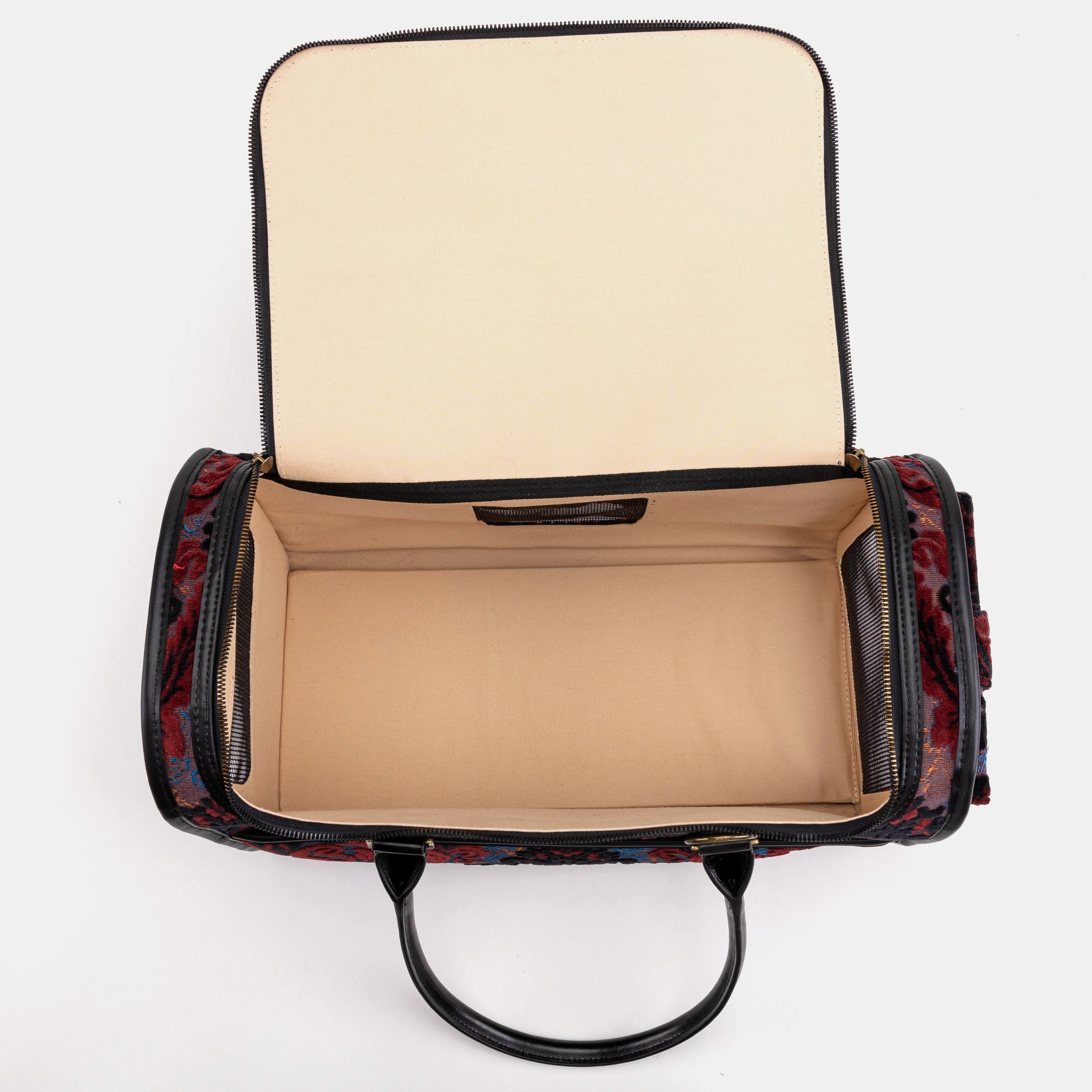 Travel Dog Carrier Burnout Velvet Revival Sephia of America inside