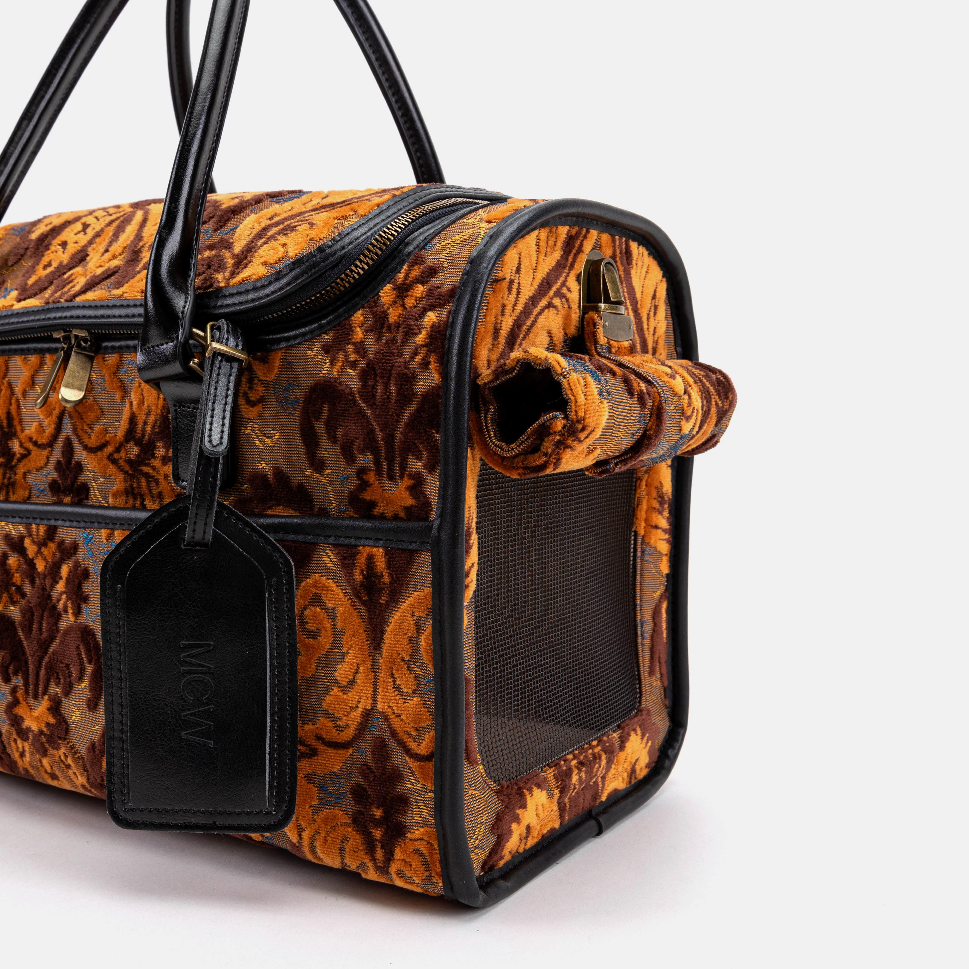 Travel Dog Carrier Burnout Velvet Revival Sienna of America side roll-up flap