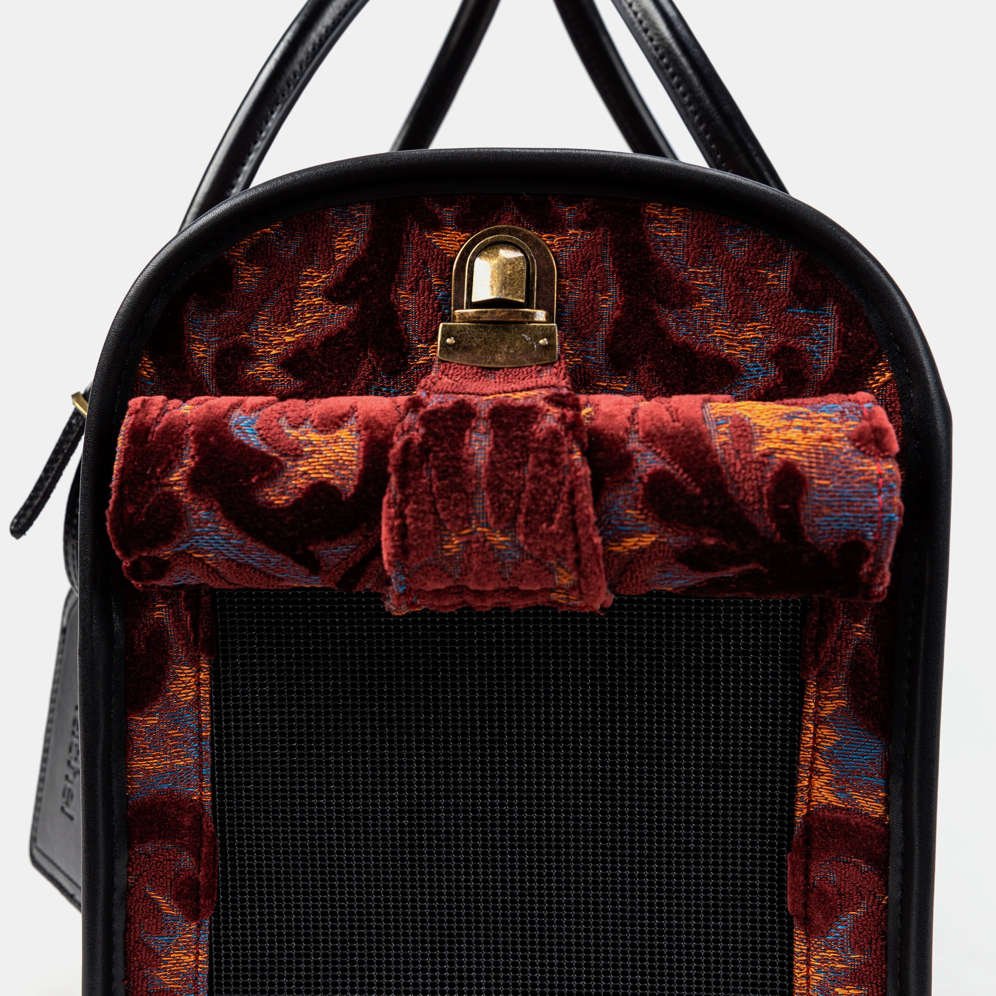 Travel Dog Carrier Bag Burnout Velvet Wine of America Tag